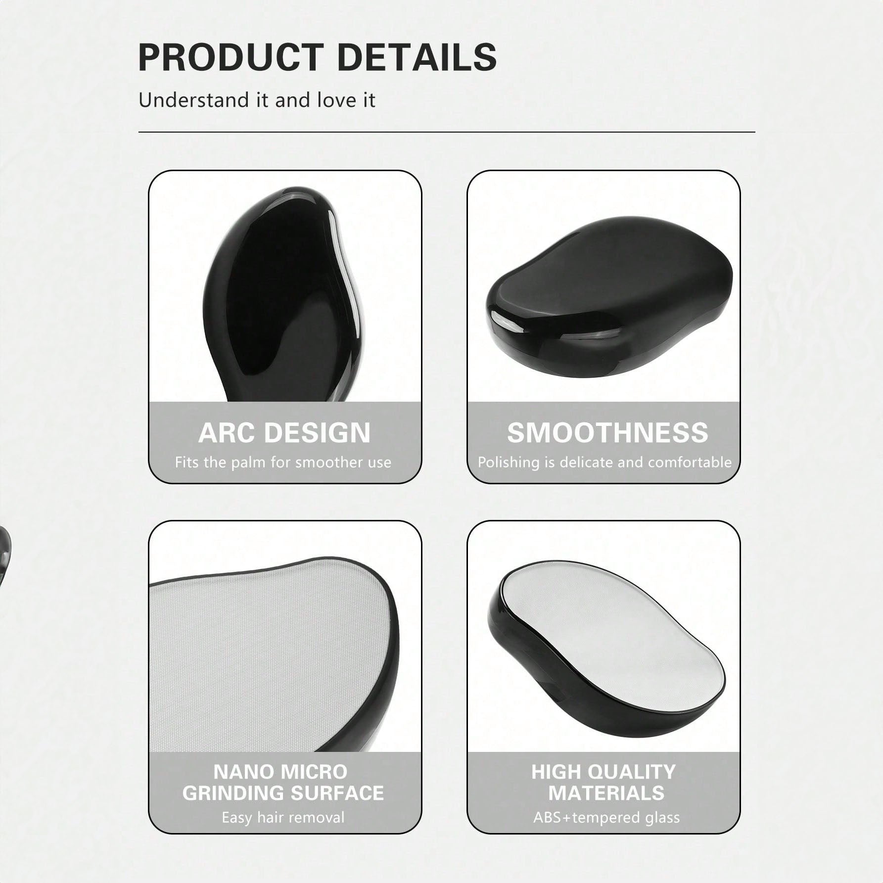 ممحاة شعر كريستالية للنساء والرجال ، قابلة لاعادة الاستخدام لازالة الشعر وتقشير الشعر بدون الم، اداة ازالة الشعر السحرية للظهر والذراعين والساقين- اسود