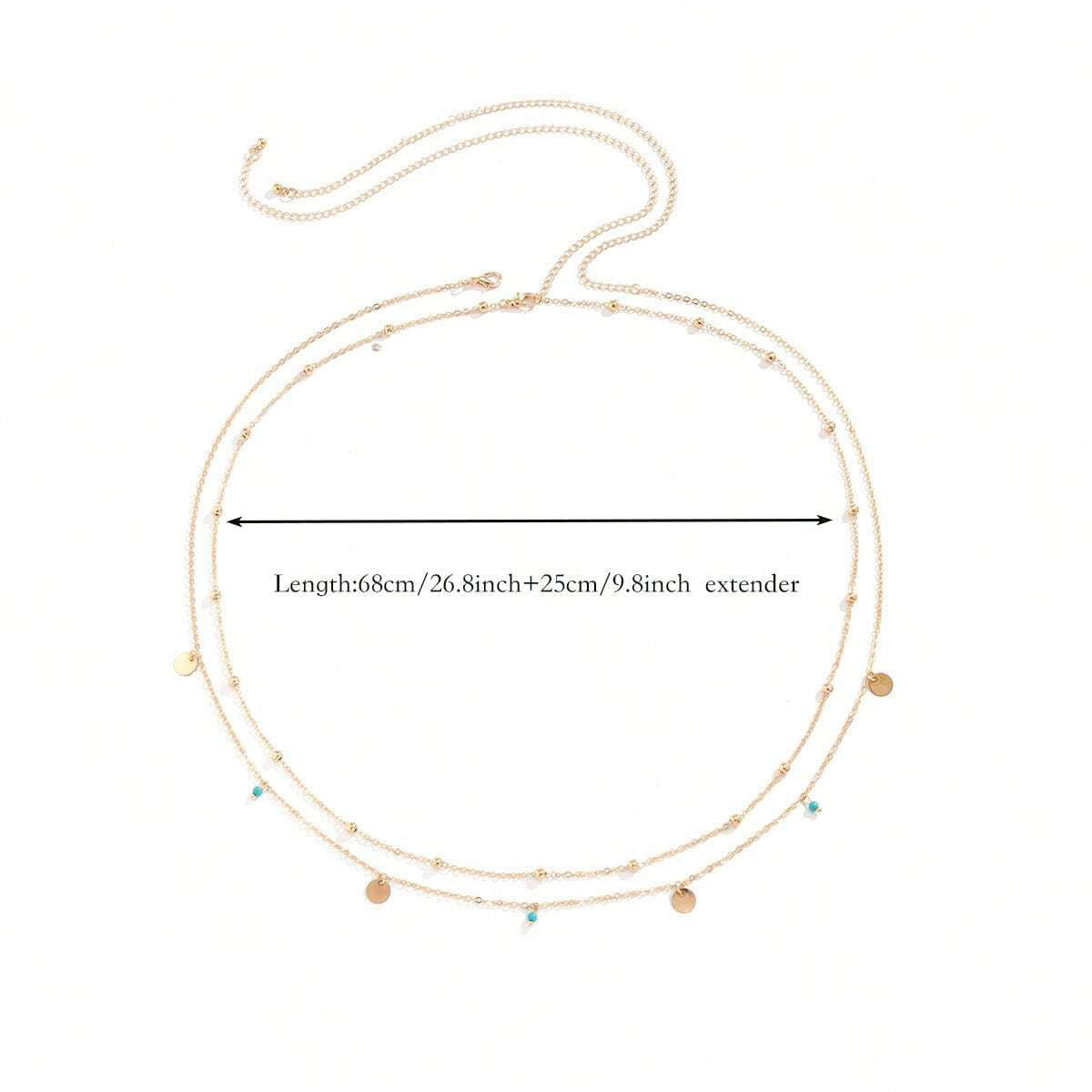 حزام خصر نسائي حلية بسيطة للخصر باللون الأخضر التركوازي مع ماسة سلسلة أزياء مزينة بخرز مزيف ، لديكور الجسم