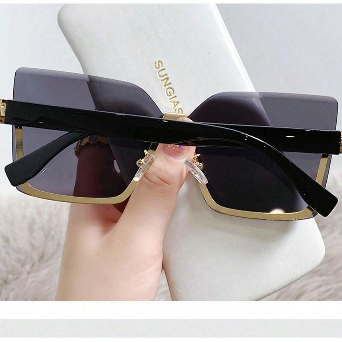 نظارات شمسية أنيقة بإطار كبير وطراز راقي، تمنح مظهر نحيل ولوك شاطئي للمرأة، إكسسوارات أنيقة للشاطئ للنساء، مناسبة لحفلات اليخت وحفلات السبعينات - اسود