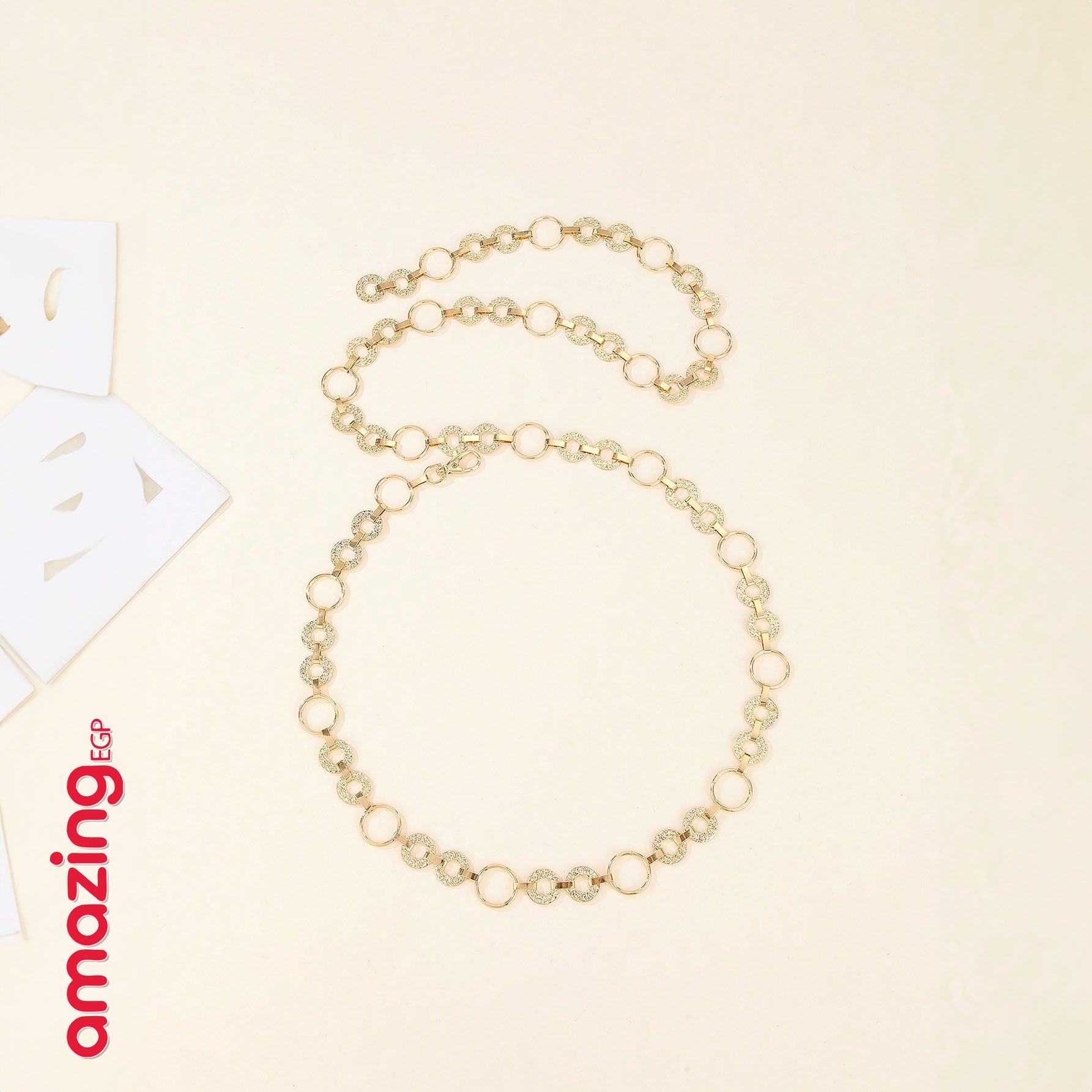 حزام خصر سلسلة دوائر مجوّفة – ذهبي مزدان بحجر الراين | قابل للتعديل للحفلات واللوك اليومي