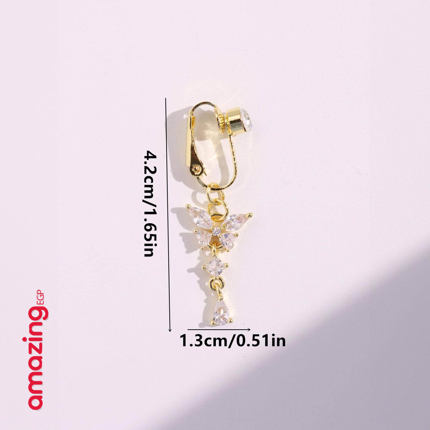 خاتم السرة من الفولاذ المقاوم للصدأ قطعة واحدة ثقب مزيف حلقة سرة بطن مع وردي بتصميم فراشة الى للنساء مجوهرات نحاس مجوهرات غير خارقة سرة البطن للنساء ، مجوهرات ثقب البطن مشبك | قطعة واحدة | ذهبي