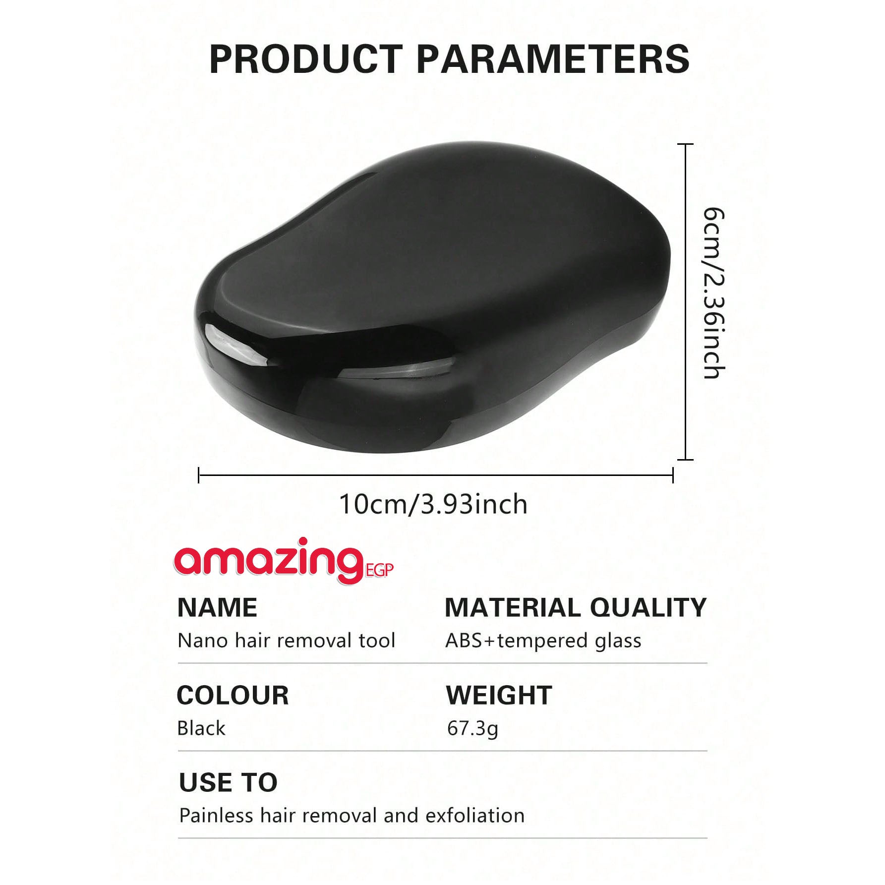 ممحاة شعر كريستالية للنساء والرجال ، قابلة لاعادة الاستخدام لازالة الشعر وتقشير الشعر بدون الم، اداة ازالة الشعر السحرية للظهر والذراعين والساقين- اسود