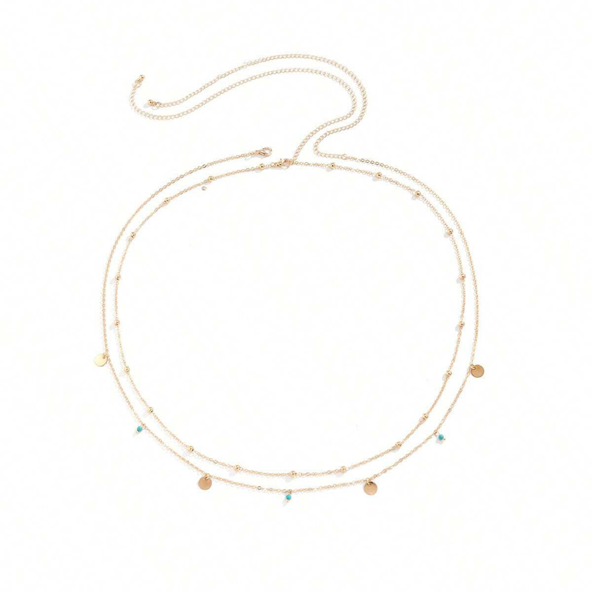 حزام خصر نسائي حلية بسيطة للخصر باللون الأخضر التركوازي مع ماسة سلسلة أزياء مزينة بخرز مزيف ، لديكور الجسم