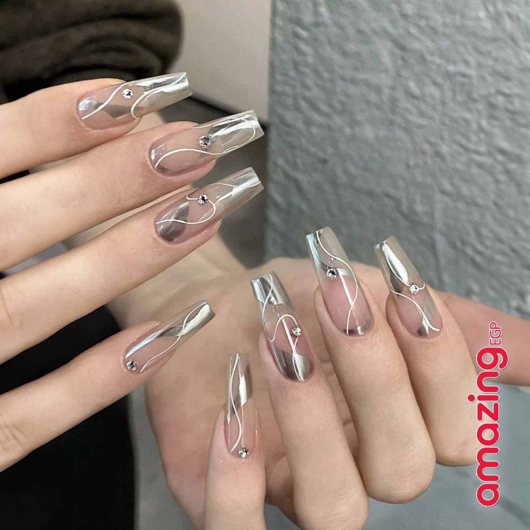 طلاء أظافر جلي جل سائل لامع للمعدن المرآة - 8 جرام | ألوان ذهب، فضة، وذهب وردي | تصميم ثلاثي الأبعاد ومثالي لصالونات الأظافر - فضي