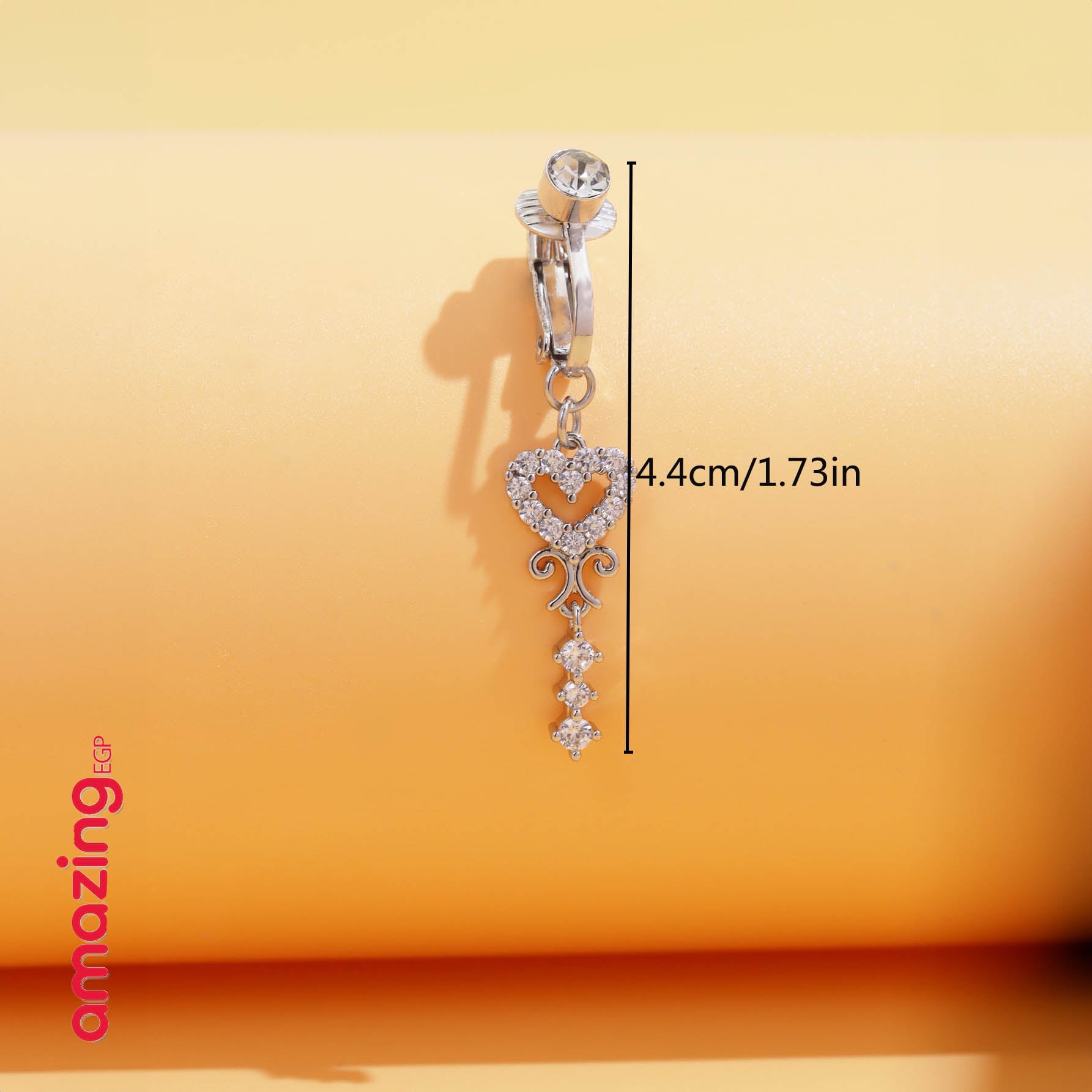 خاتم السرة من الفولاذ المقاوم للصدأ خاتم الموضة شكل القلب مكعب زركونيا غير خارقة سرة البطن للنساء ، مجوهرات ثقب البطن الكلاسيكية للارتداء اليومي | قطعة واحدة | فضي