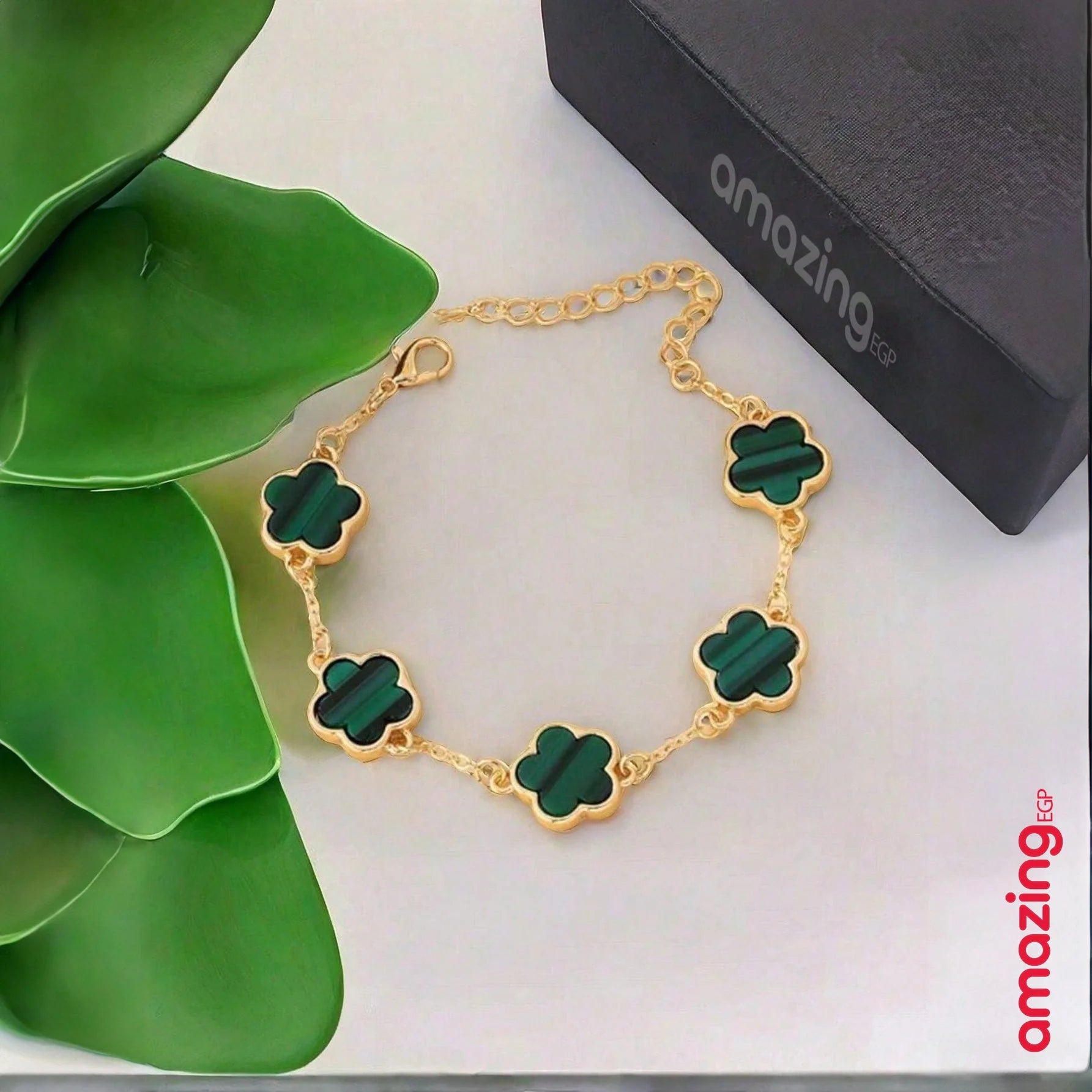 خلخال سوار كاحل معدني سوار الكاحل للنساء مع ورقة الشامروك الحظ فريد وأنيق باللون الذهبيبتصميم زهرة البرسيم الاربعة للنساء موضة وبساطة - ورقة الشامروك | اساور كاحل اسورة ثعبان خلخال خلخال للقدم خلخال مضئ ذهب رقص زهرة البرسيم لولى مجوهرات نجمة | amazingEGP