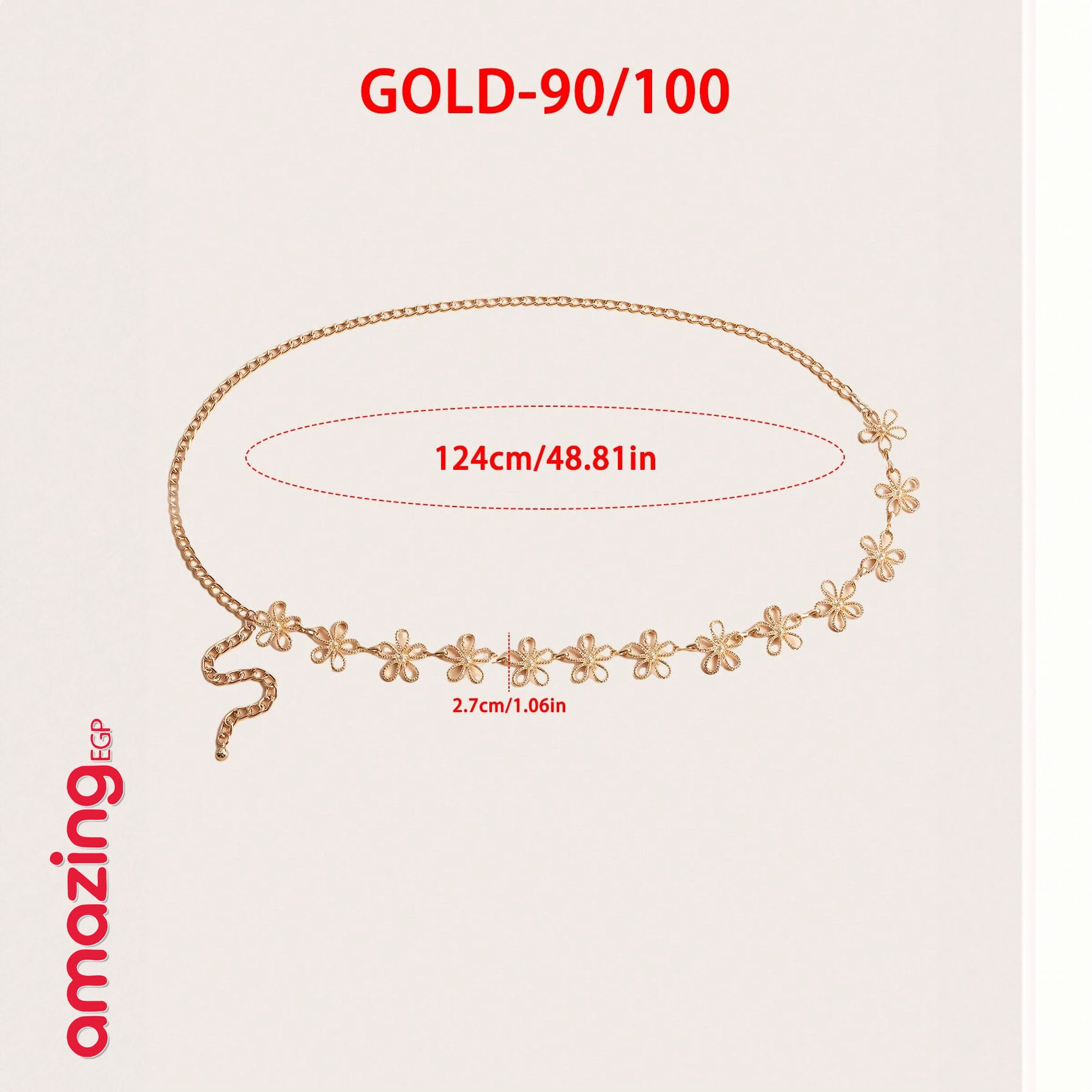 سلسلة خصر/جسم بوهيمية معدنية مجوّفة بشكل زهور – متعددة الطبقات باللون الذهبي