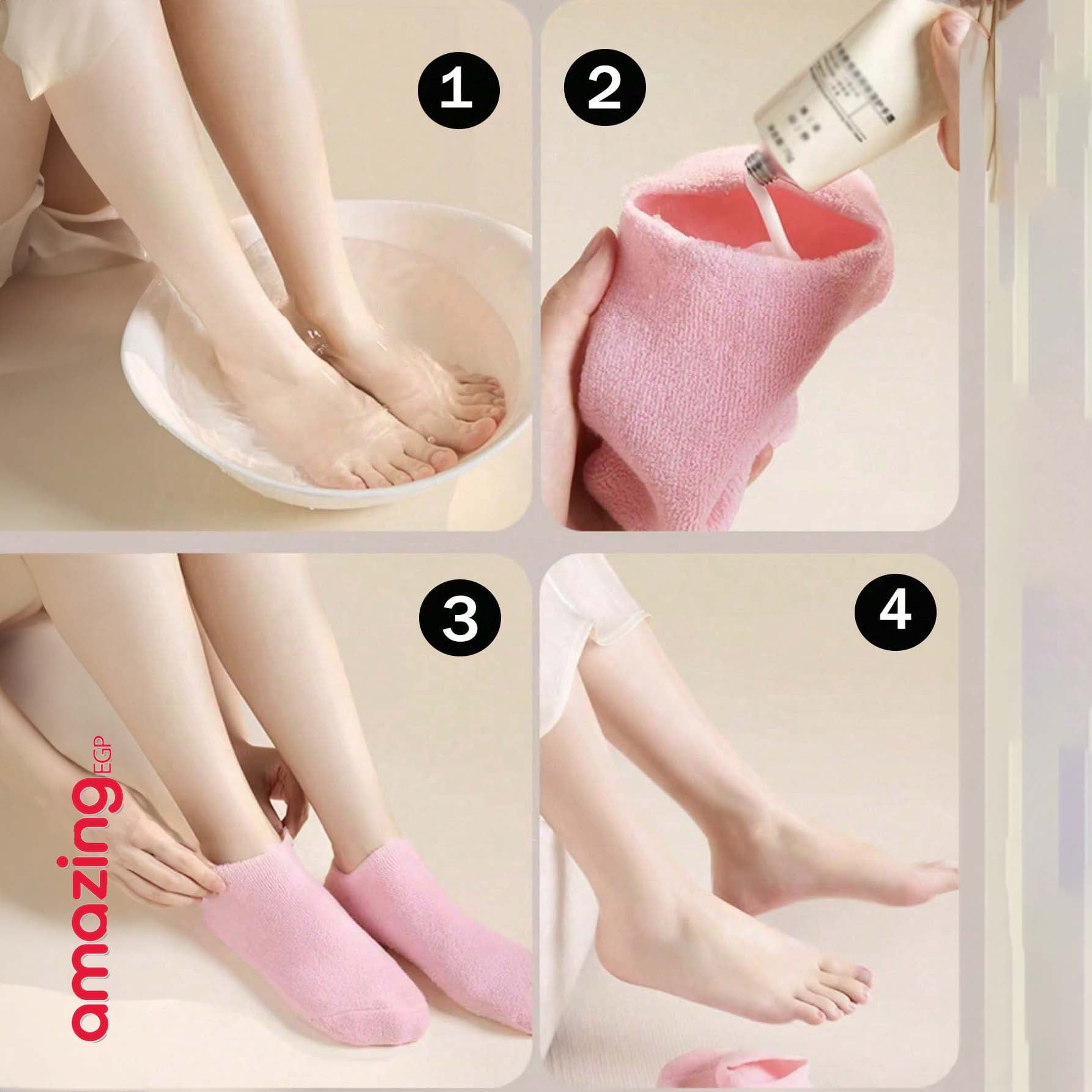 جوارب قدم علاج التشقق الجاف | قناع ترطيب القدم بزيوت أساسية - حل مثالي للأقدام الجافة والمتشققة مع جل مرطب وعناية فائقة مبطن سليكون - بينك
