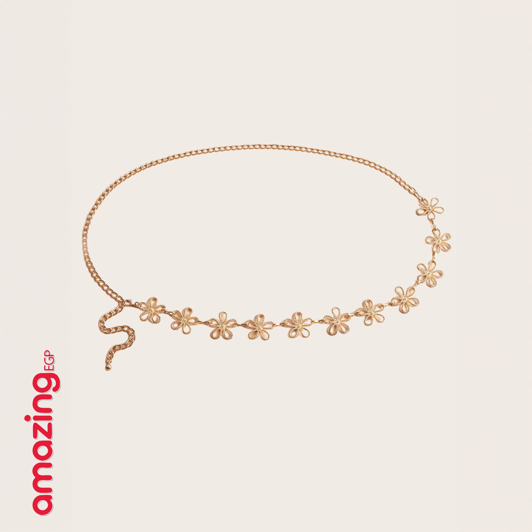 سلسلة خصر/جسم بوهيمية معدنية مجوّفة بشكل زهور – متعددة الطبقات باللون الذهبي