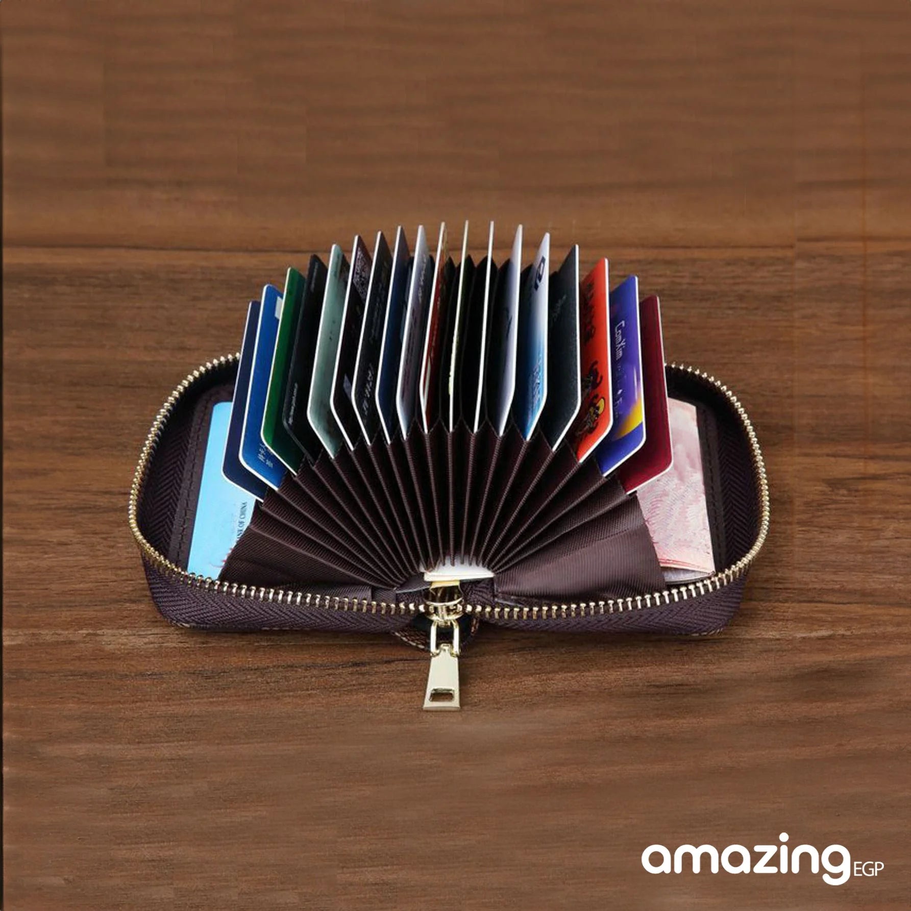 محفظة جلدية لحمل البطاقات والعملات المعدنية  حقيبة بني مربعات ملونة سستة الأكورديون للنساء والفتيات - بني | ازياء شنط صغيرة شنطة محافظ محافظ نسائي محفظة محفظة كربون ملابس_نسائي نساء نقود | amazingEGP