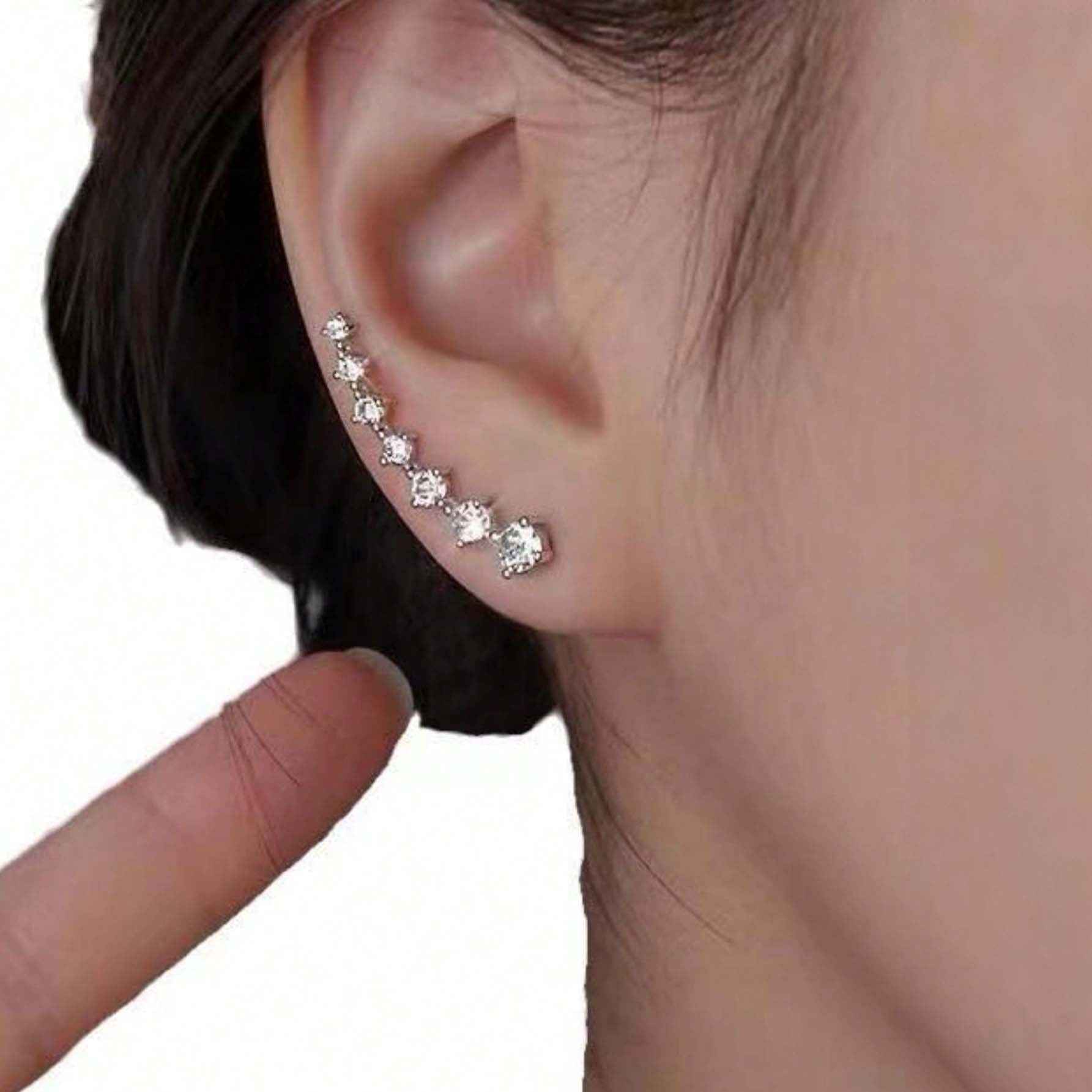 بيرسنج للاذن من الفولاذ المقاوم للصدأ لا تسبب الحساسية زوج من أقراط قلادة النجوم الكلاسيكية الأوروبية والأمريكية المرصعة بالراين، أقراط متدلية فاخرة مرصعة بالزركونات للنساء - فضي