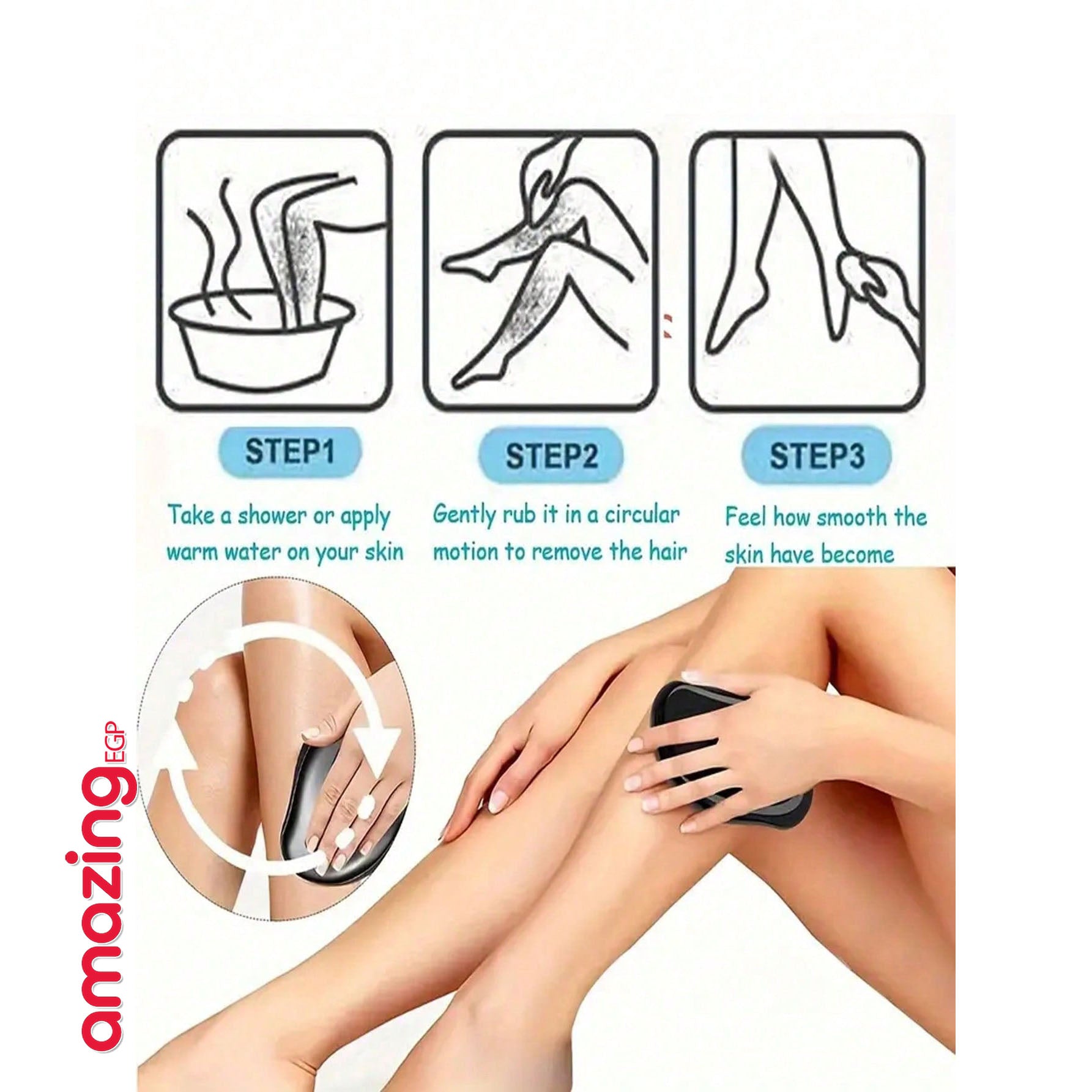 ممحاة شعر كريستالية للنساء والرجال ، قابلة لاعادة الاستخدام لازالة الشعر وتقشير الشعر بدون الم، اداة ازالة الشعر السحرية للظهر والذراعين والساقين- اسود
