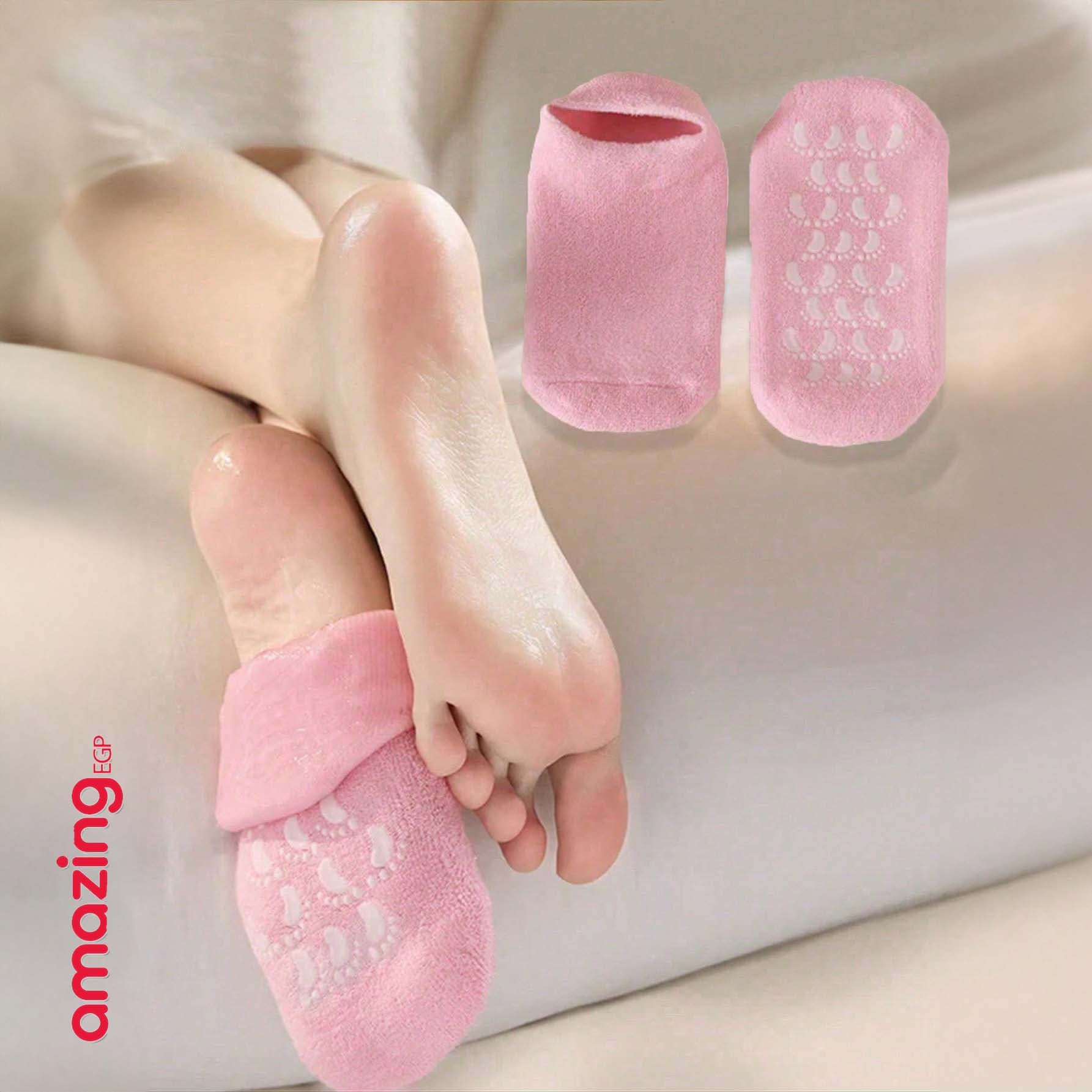 جوارب قدم علاج التشقق الجاف | قناع ترطيب القدم بزيوت أساسية - حل مثالي للأقدام الجافة والمتشققة مع جل مرطب وعناية فائقة مبطن سليكون - بينك