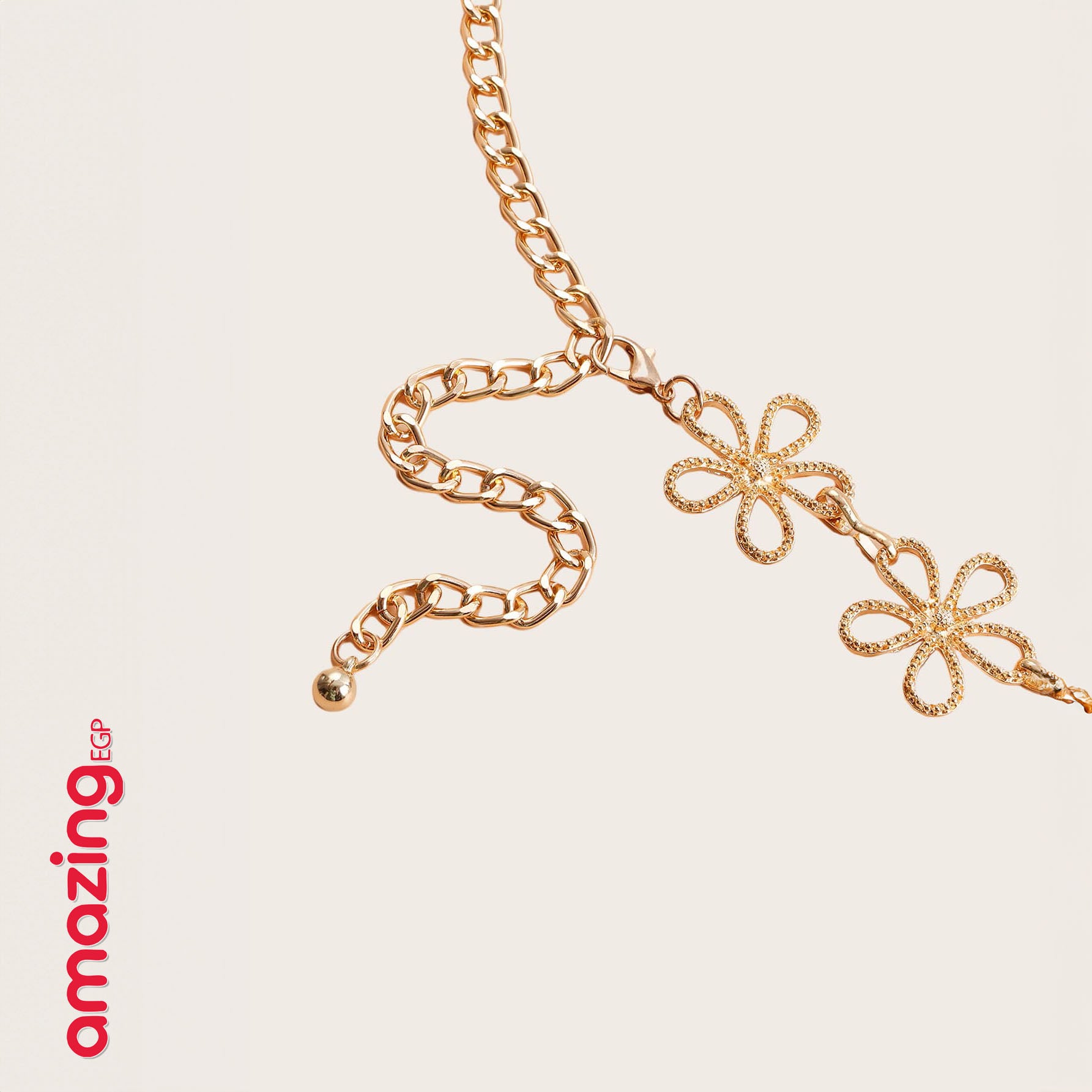 سلسلة خصر/جسم بوهيمية معدنية مجوّفة بشكل زهور – متعددة الطبقات باللون الذهبي