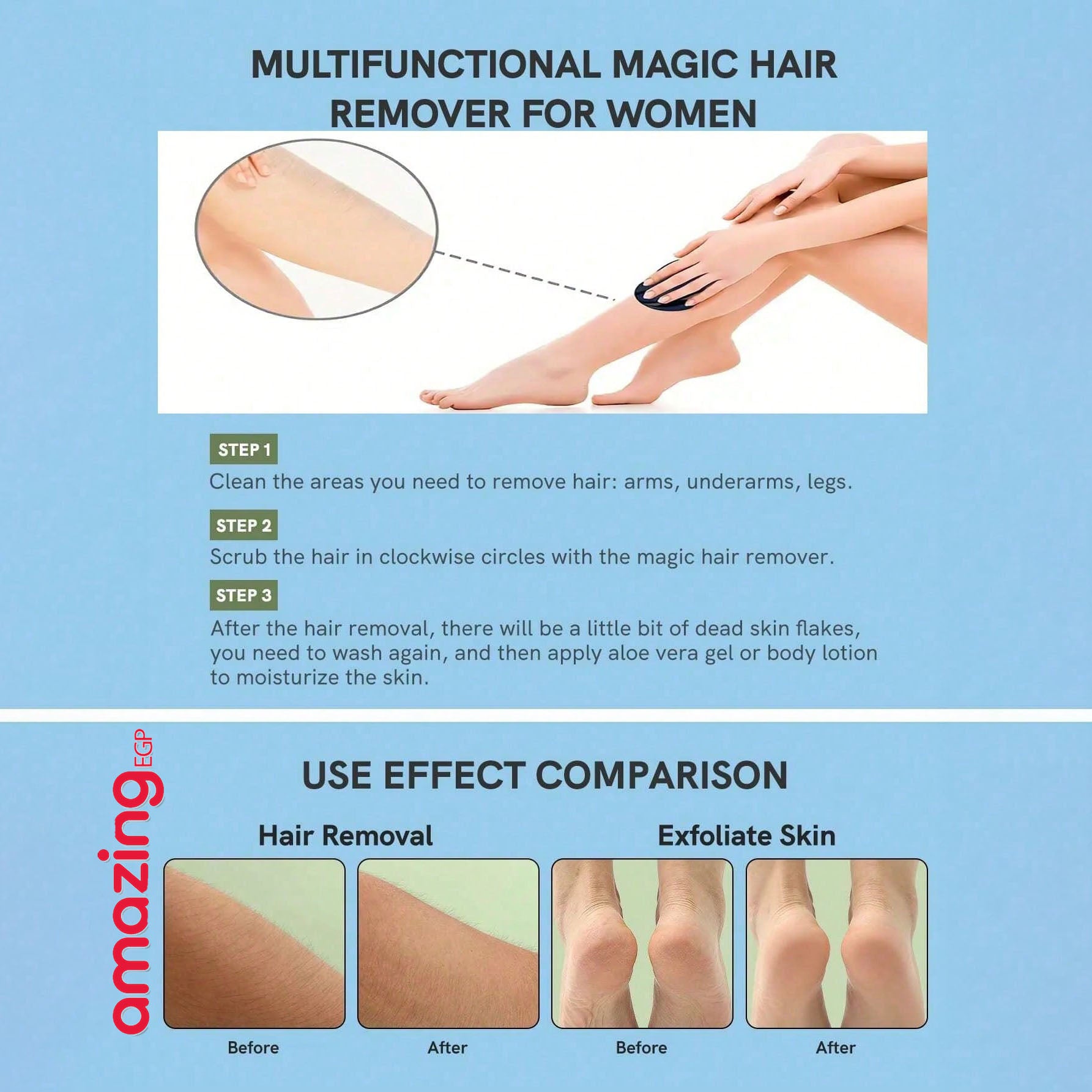 ممحاة شعر كريستالية للنساء والرجال ، قابلة لاعادة الاستخدام لازالة الشعر وتقشير الشعر بدون الم، اداة ازالة الشعر السحرية للظهر والذراعين والساقين- اسود