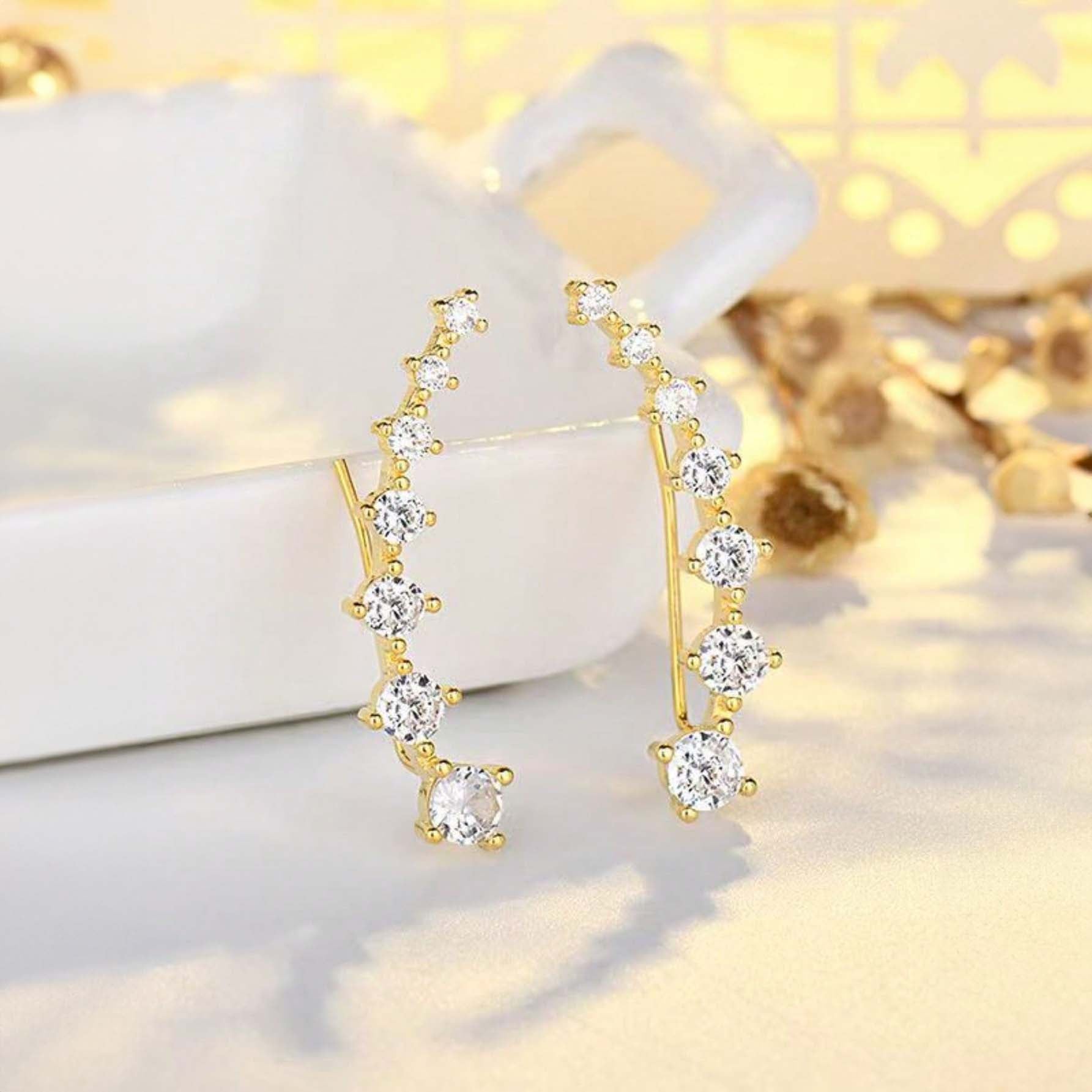 بيرسنج للاذن من الفولاذ المقاوم للصدأ لا تسبب الحساسية زوج من أقراط قلادة النجوم الكلاسيكية الأوروبية والأمريكية المرصعة بالراين، أقراط متدلية فاخرة مرصعة بالزركونات للنساء - فضي