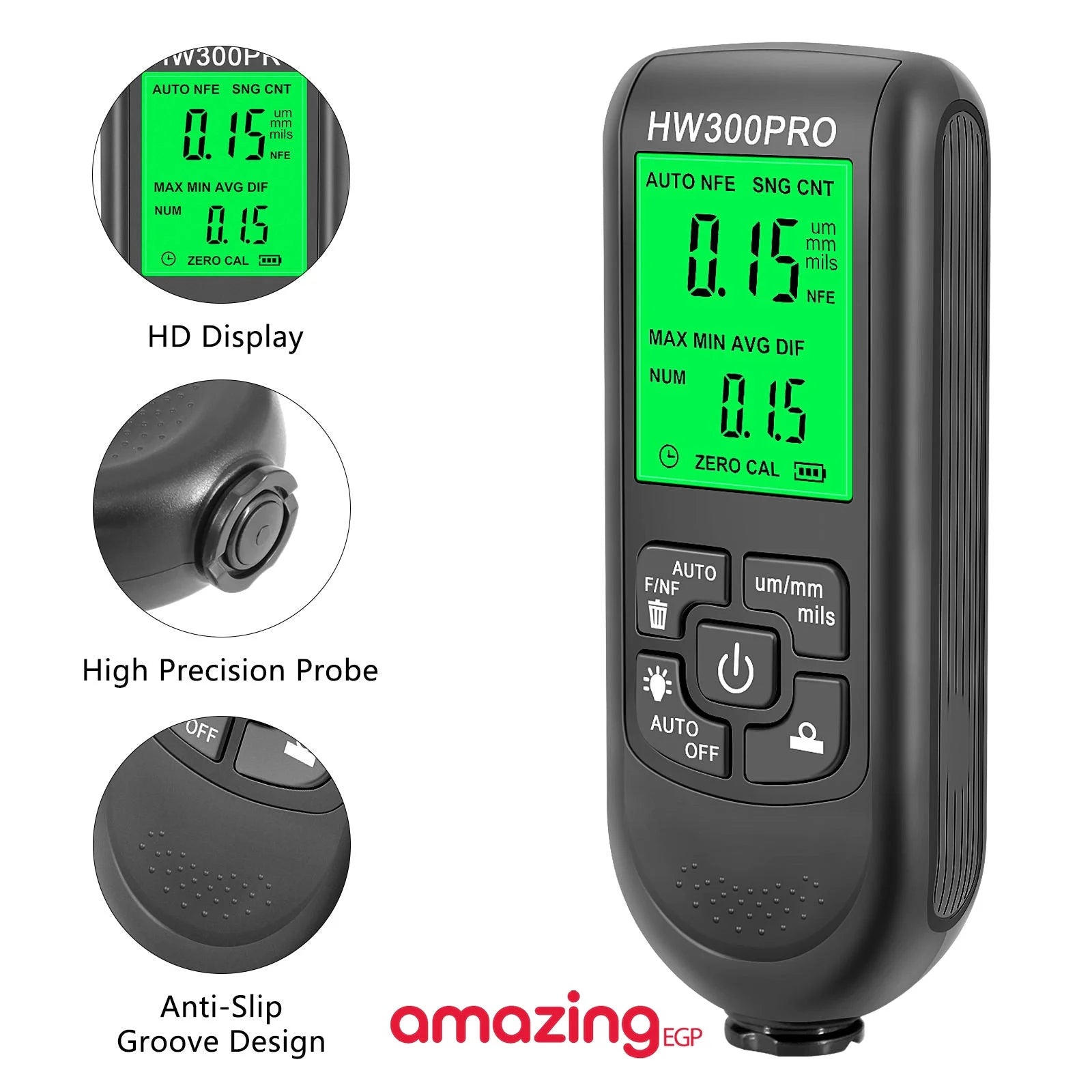 مقياس سمك الطلاء الرقمي لاختبار سمك الطلاء للسيارات والسيارات المستعملة مقياس طلاء مع FeNFe التلقائي وحدة ميكرومترميل نطاق 02000 ميكرومتر - HW-300PRO | السيارات السيارة المستعملة بوهية السيارة تنظيف_السيارة حادث سيارة شراء سيارة طلاء السيارة قياس قياس طلا