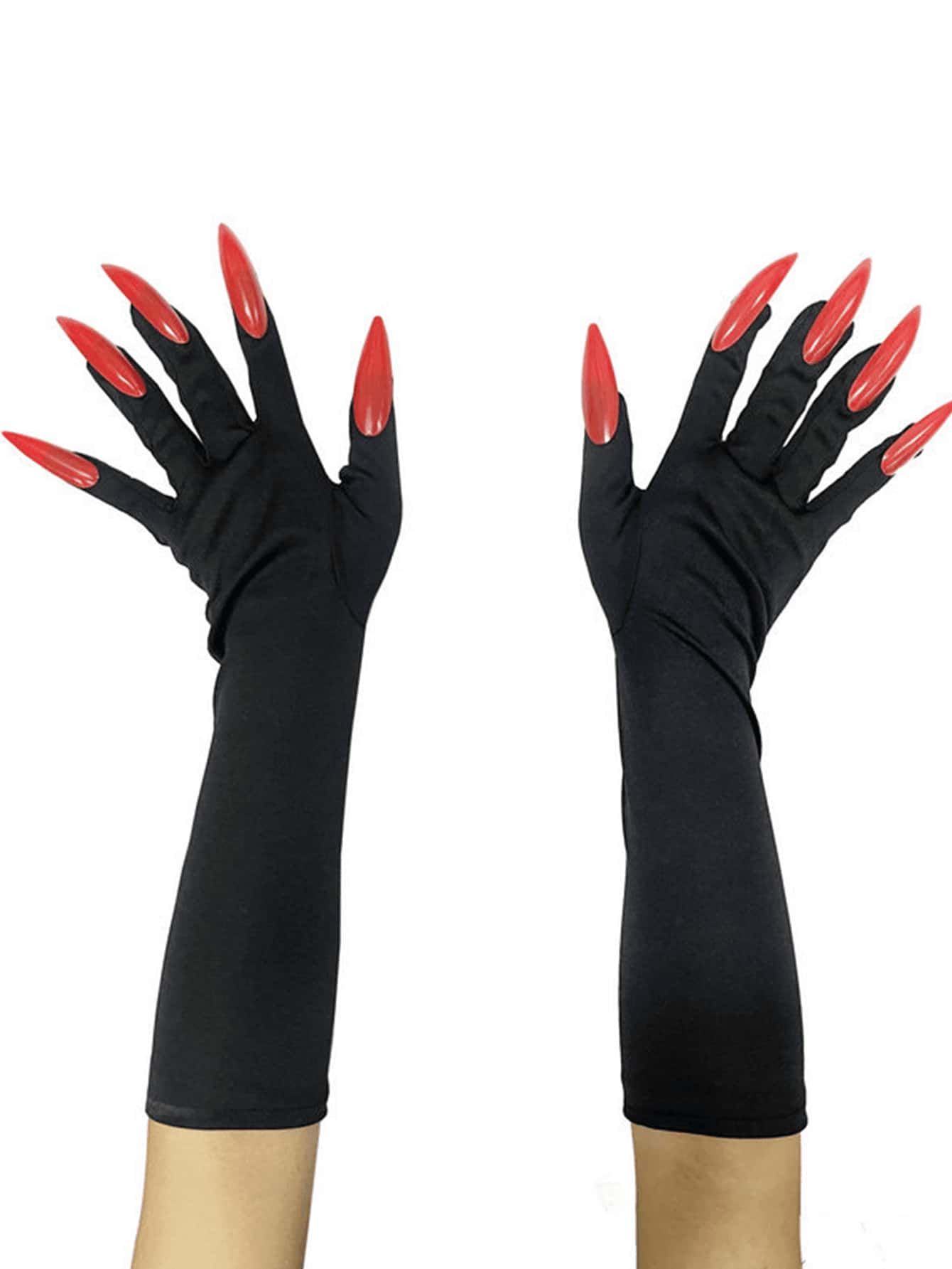 قفاز بتصميم مخلب القط الأسود، إكسسوارات زي للنساء - قفازات مخالب المرأة القطة الطويلة بالأظافر الحمراء