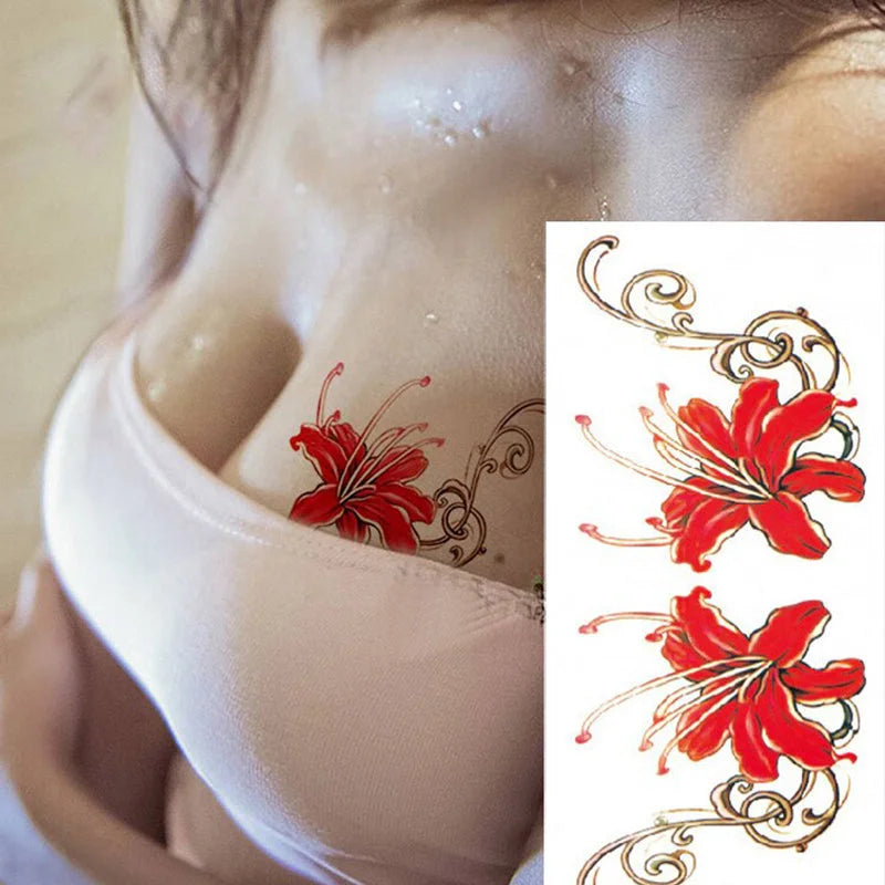 ملصق وشم مقاوم للماء يدوم طويلا نمط الازهار وشم يمكن التخلص منه للنساء حقيقي ملصق وشم زهرة للنساء و بنات لمستلزمات الحفلات للنساء والاطفال الازهار | تاتوة مضيئ تاتوه تاتوه_للجسم ملصق وشم وشم وشم مضيئ | amazingEGP