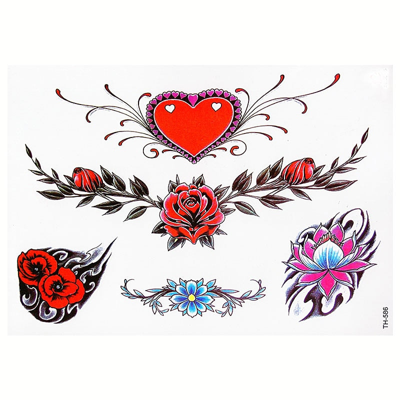 ملصق وشم ,نمط فراشات وشم يمكن التخلص منه للنساء , ملصقات الوشم بالغ , حقيقي ملصق وشم قلوب وفرشات , للنساء و بنات لمستلزمات الحفلات للنساء والاطفال (قلوب)(Th-586)