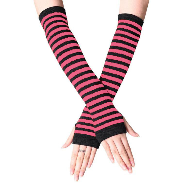 زوج من القفازات الشتوية طويلة بدون أصابع متماسكة قفازات لثقب الإبهام لتدفئة الذراع للنساء والفتيات ، حفلة استخدام زوج واحد -نبيتي X اسود