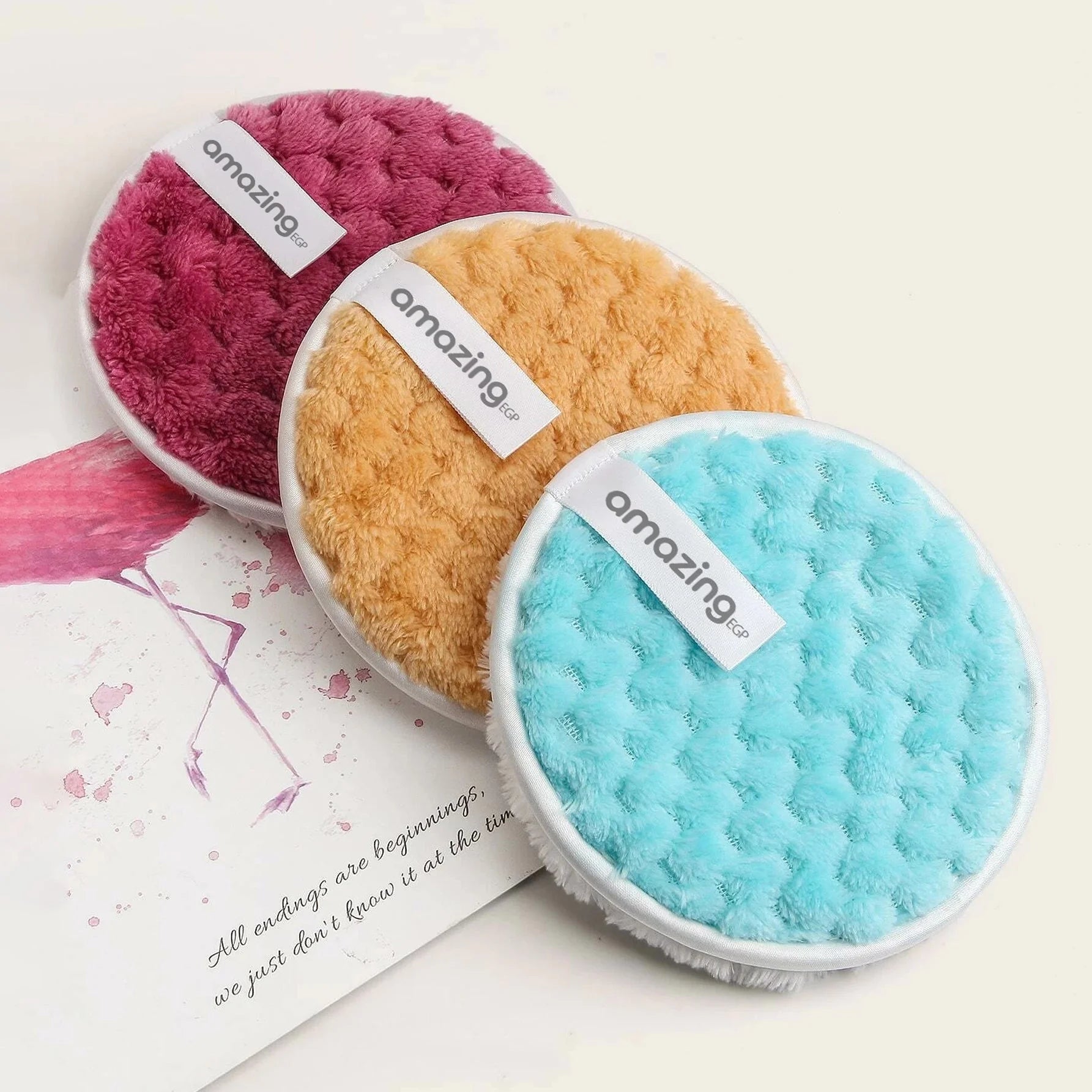 اسفنجة لإزالة المكياج قابلة لإعادة الاستخدام و قابل للغسل | ناعمة للوجه من الألياف الدقيقة | فرك الأوساخ والمكياج - 3 قطع | ازالة المكياج العناية بالوجة العناية_الشخصية الوجه مكياج | amazingEGP