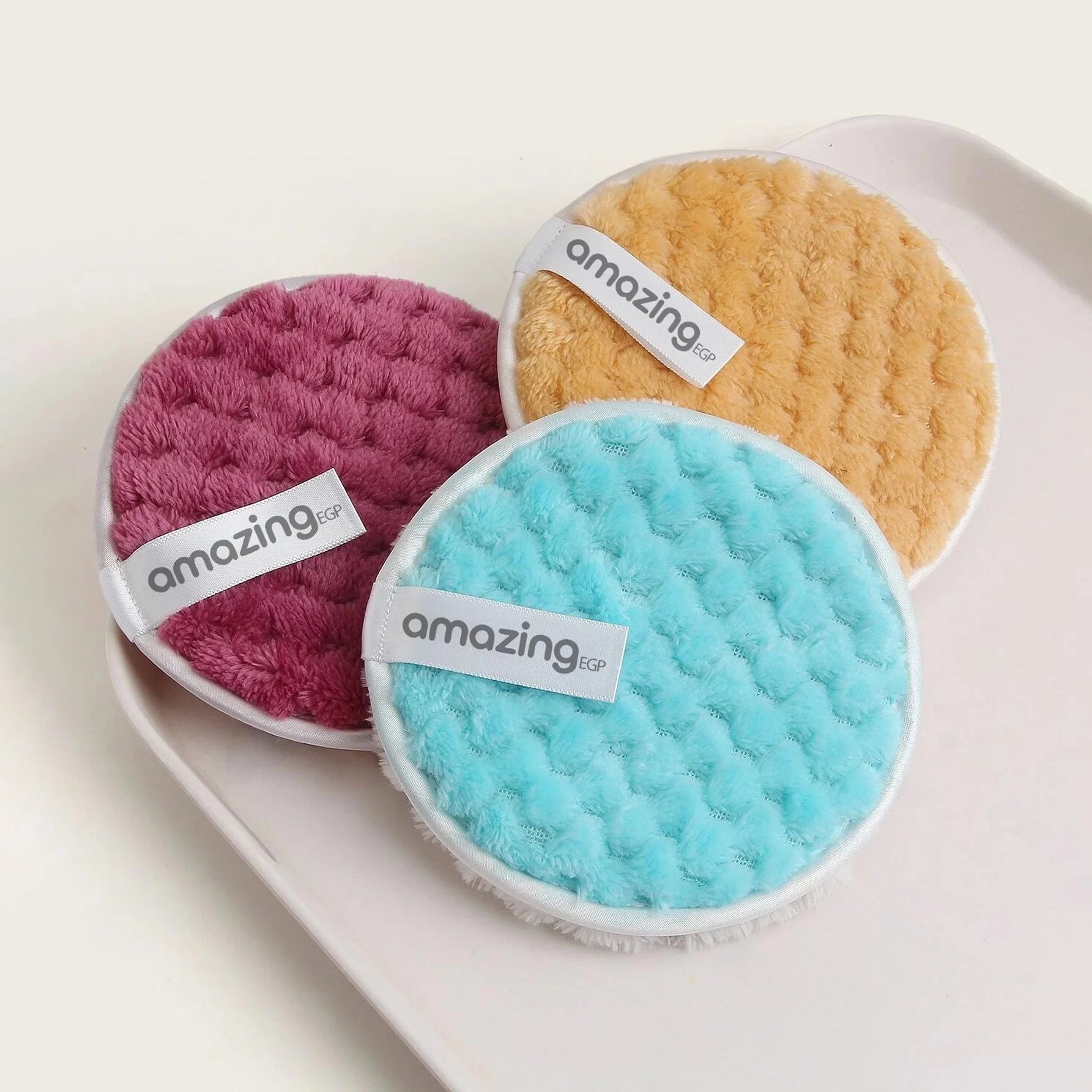 اسفنجة لإزالة المكياج قابلة لإعادة الاستخدام و قابل للغسل | ناعمة للوجه من الألياف الدقيقة | فرك الأوساخ والمكياج - 3 قطع | ازالة المكياج العناية بالوجة العناية_الشخصية الوجه مكياج | amazingEGP