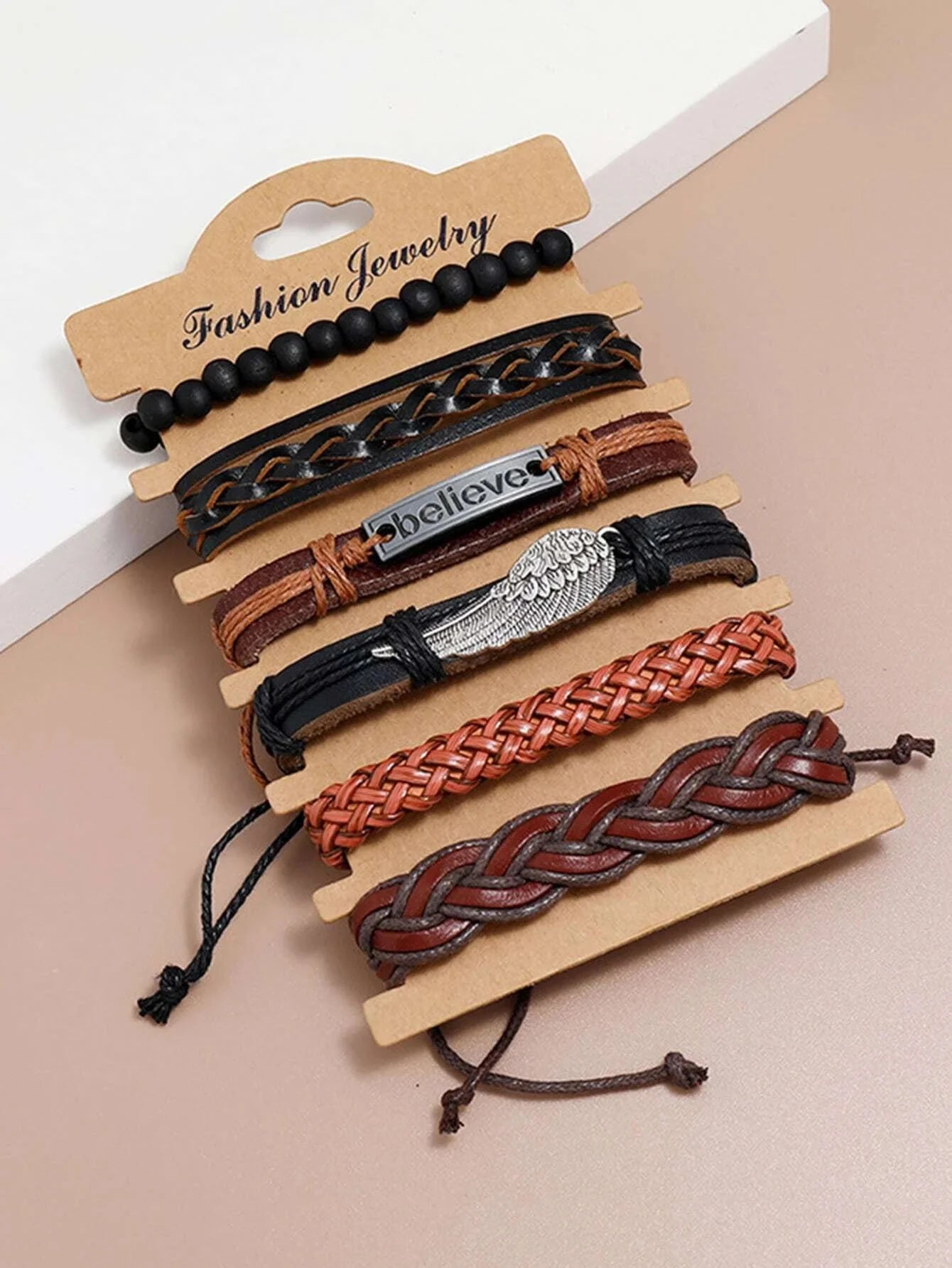 مجموعة من سوار مضفور للرجال اساور إسورة يد للرجال - 6 قطع | اسورة اكسسوارات الرجال | amazingEGP