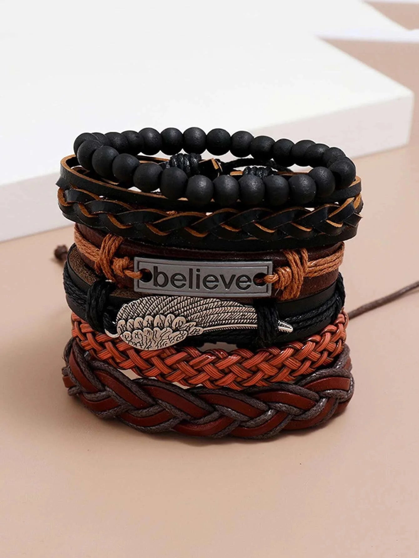 مجموعة من سوار مضفور للرجال اساور إسورة يد للرجال - 6 قطع | اسورة اكسسوارات الرجال | amazingEGP