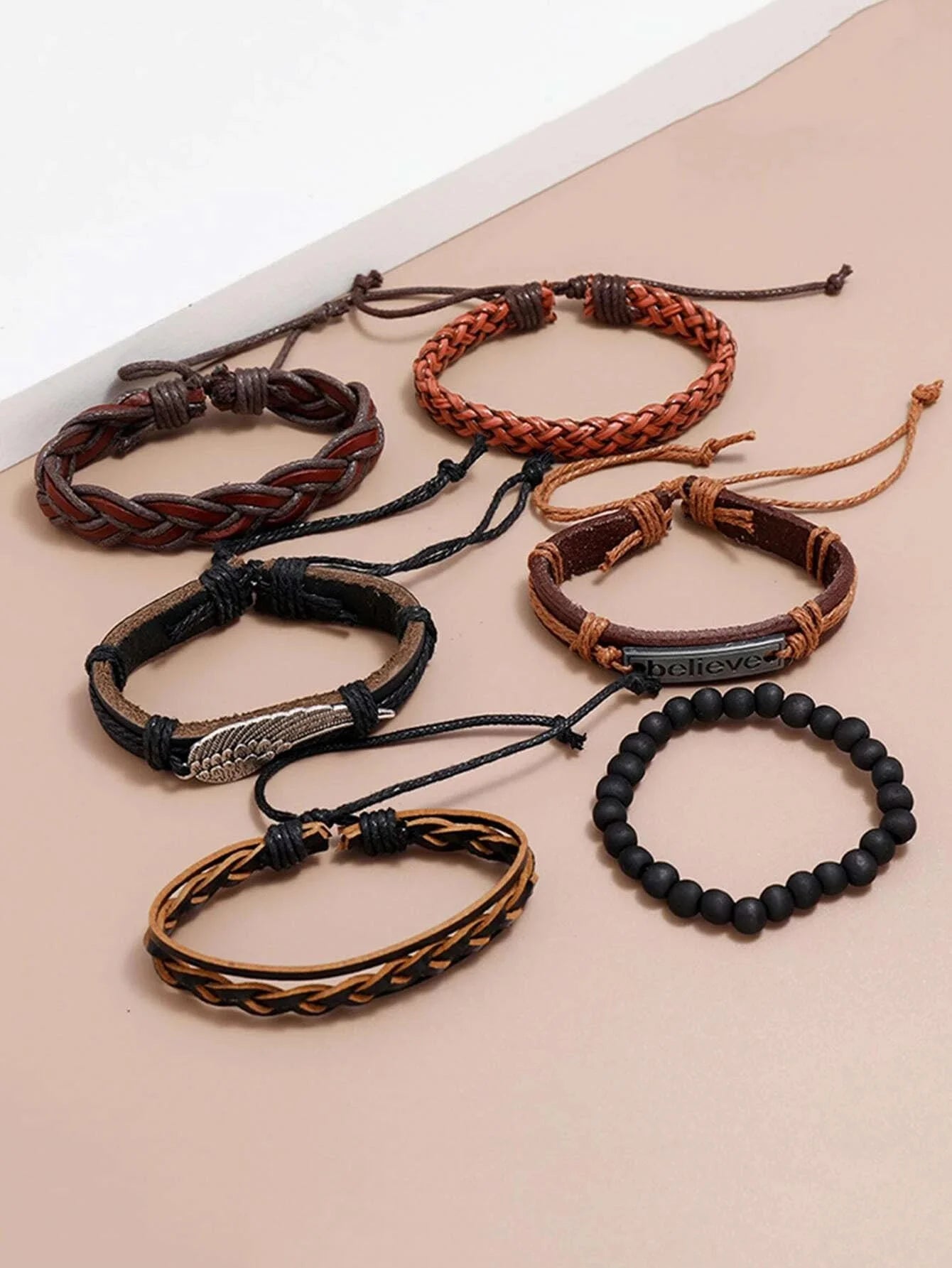 مجموعة من سوار مضفور للرجال اساور إسورة يد للرجال - 6 قطع | اسورة اكسسوارات الرجال | amazingEGP