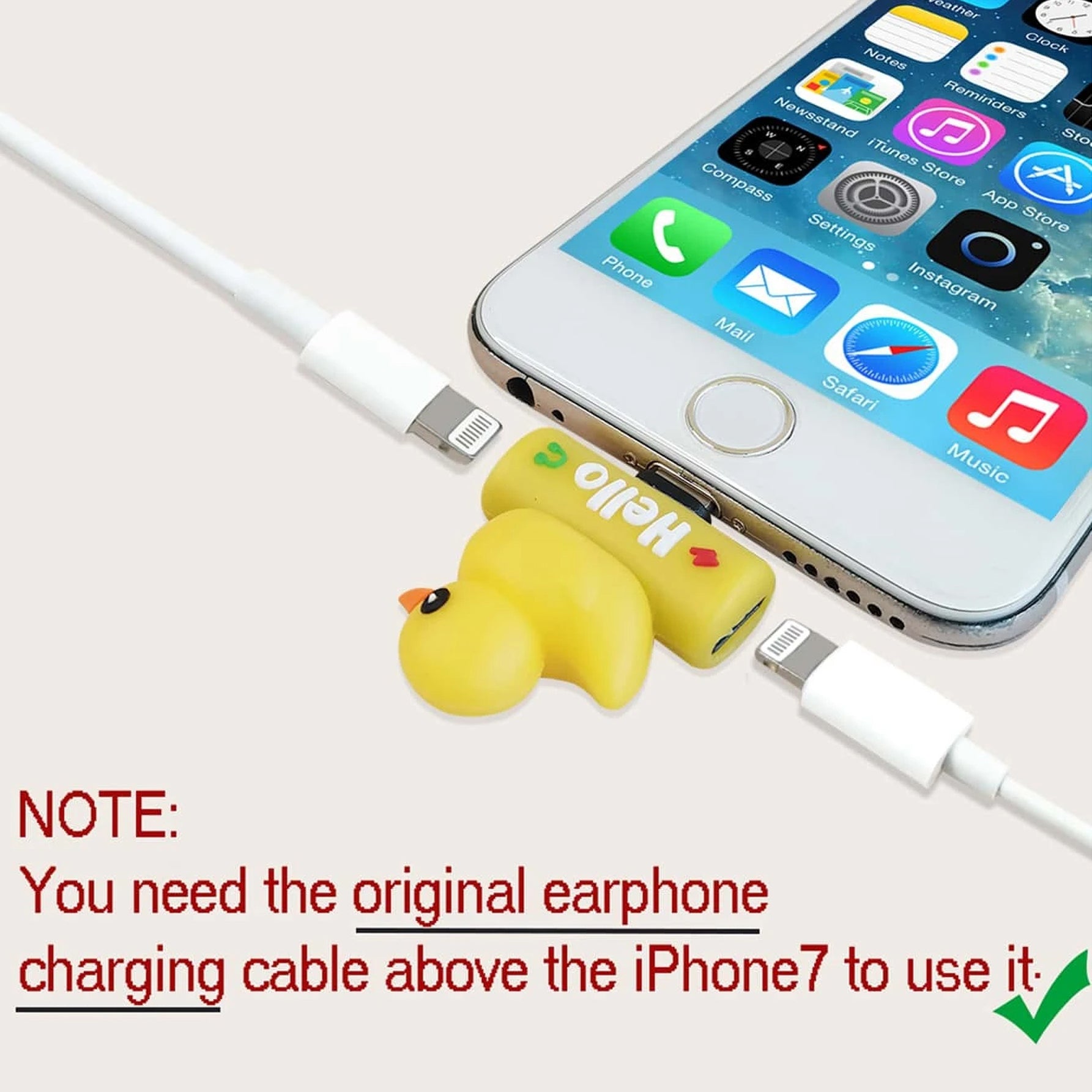 الاستماع والشحن في نفس الوقت مشترك كهربائي صوتي رسوم كارتون لموبايل ايفون، متوافق مع ايفون يدعم جميع انظمة iOS - بطة