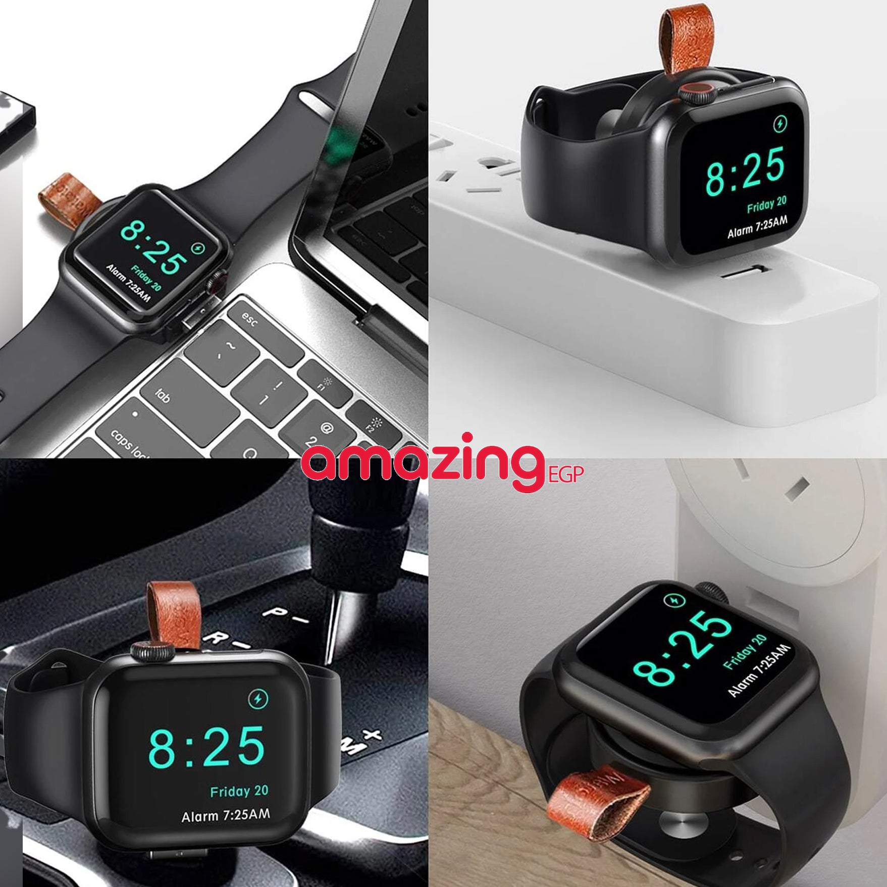 شاحن لساعة شاحن لاسلكي USB محمول ، شاحن لاسلكي للسفر مع وزن خفيف - متوافق مع معظم الساعات الذكية (Black_se62)