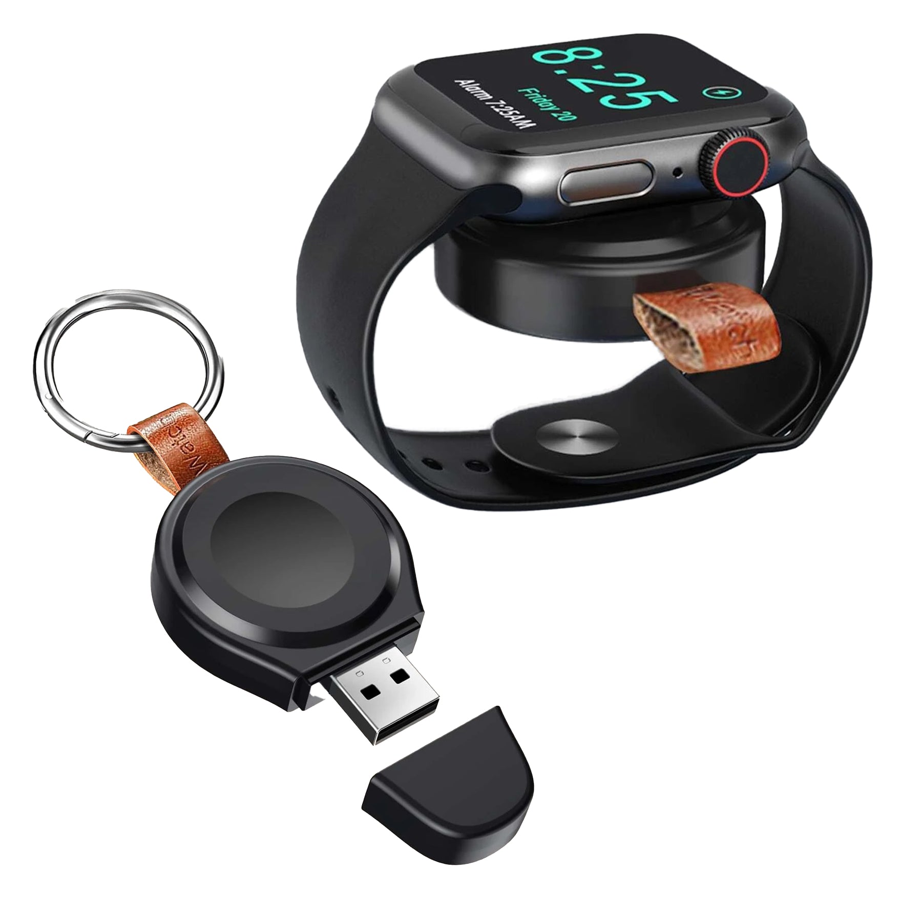 شاحن لساعة شاحن لاسلكي USB محمول ، شاحن لاسلكي للسفر مع وزن خفيف - متوافق مع معظم الساعات الذكية (Black_se62)