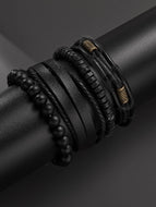 مجموعة من سوار مطرز اساور إسورة يد للرجال من الخشب - 4 قطع | اسورة اكسسوارات الرجال | amazingEGP