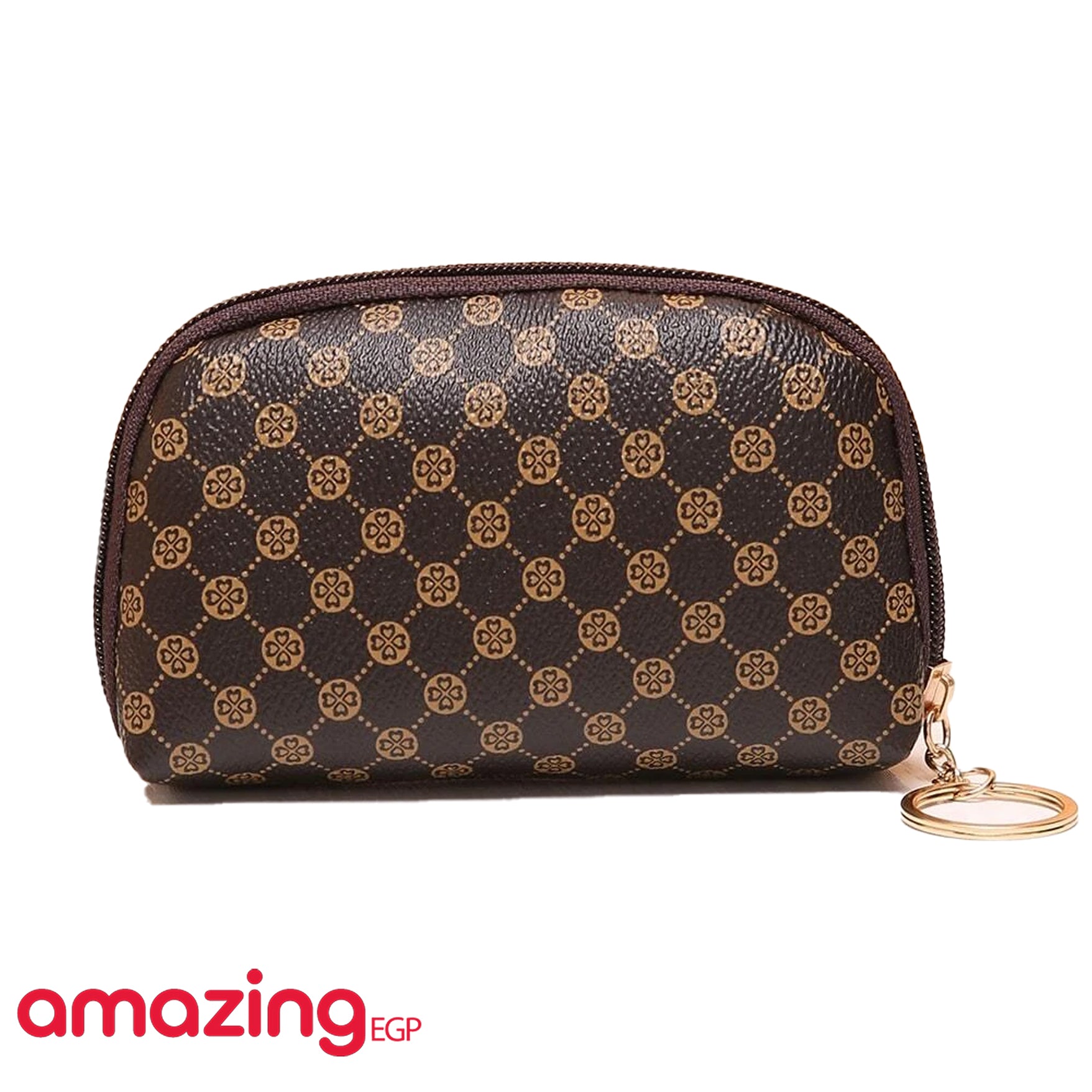 محفظة صغيره مرقع معدني بجرافيك زهر | مناسبة للعملات المعدنية | محافظ نسائية أنيقة (بني شك c)