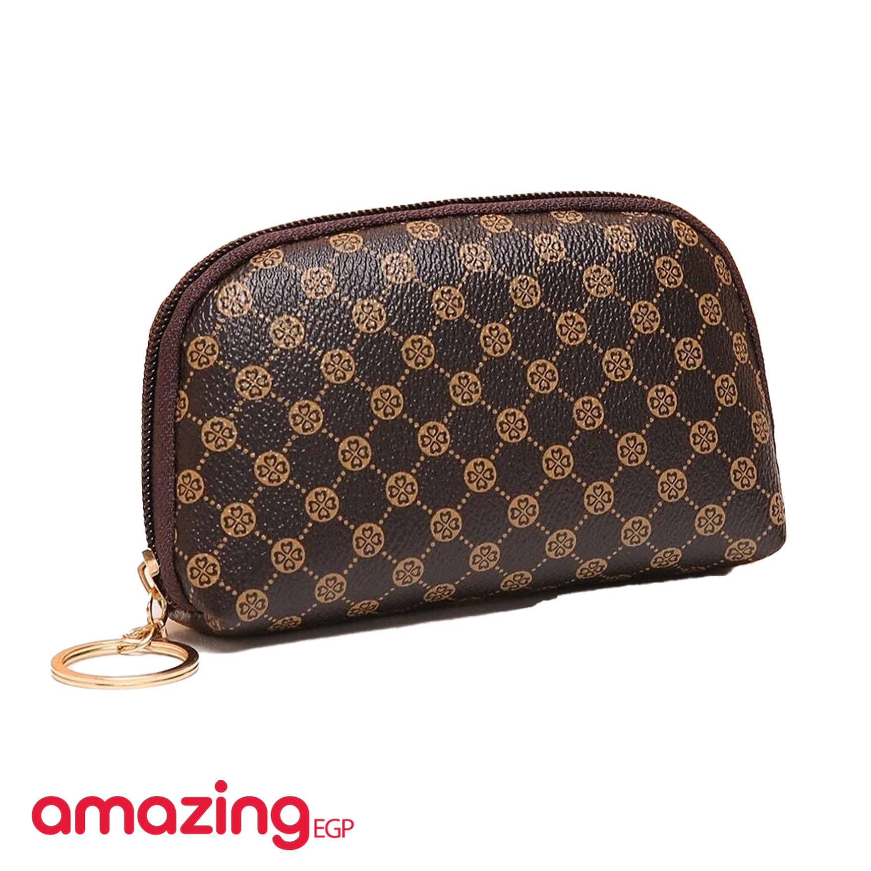 محفظة صغيره مرقع معدني بجرافيك زهر | مناسبة للعملات المعدنية | محافظ نسائية أنيقة (بني شك c)