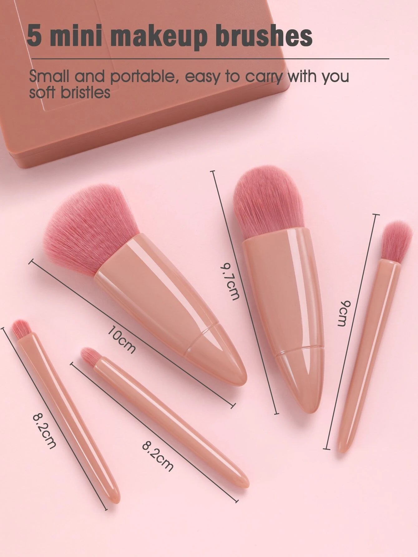 فرشاة ماكياج مع صندوق تخزين مثالية للسفر او الحمل اثناء التنقل، مجموعة فرش ، للنساء والبنات، للمكياج ومستحضرات التجميل والكونسيلر - 5 قطع