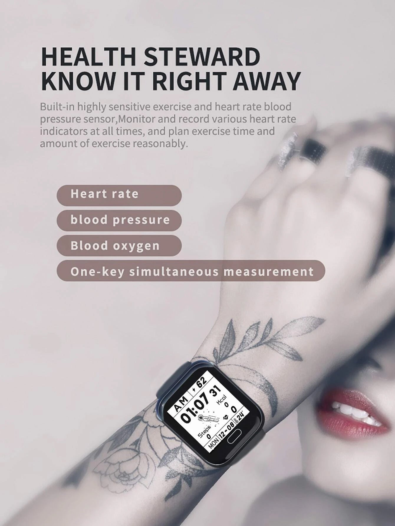 ساعة ذكية للرجال والنساء لتتبع النشاط بعداد للخطوات والسعرات الحرارية ومراقبة ضغط الدم والاكسجين لا تدعم الاتصال والمكالمات