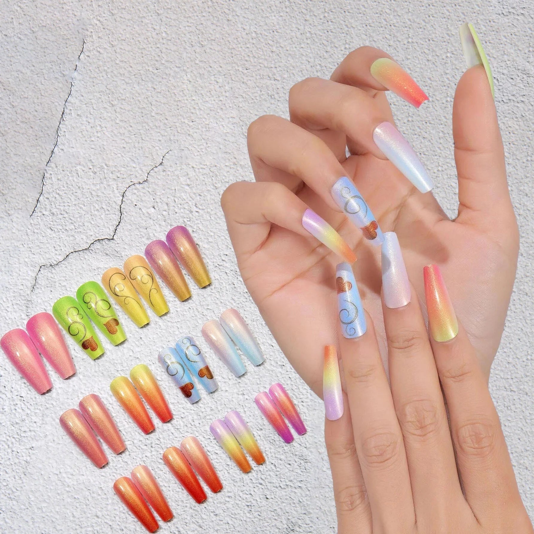 أظافر اصطناعية ألوان متدرجة ورقة الشريط مع قطعة ملف الأظافر 24 قطعة | اظافر قصيرة اظافر مستعارة الاظافر | amazingEGP
