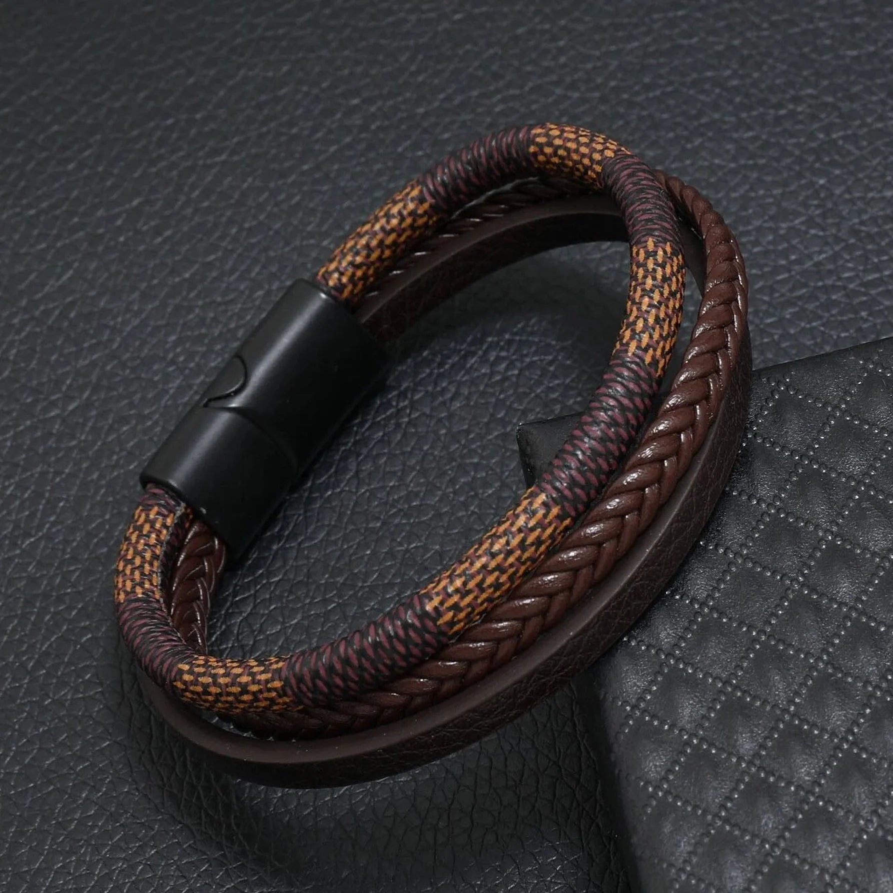 سوار للرجال إسورة مضفرة بجلد طبيعي فاخر رجالي اساور يد للرجال - بني | اسورة اكسسوارات الرجال | amazingEGP