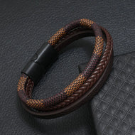 سوار للرجال إسورة مضفرة بجلد طبيعي فاخر رجالي اساور يد للرجال - بني | اسورة اكسسوارات الرجال | amazingEGP