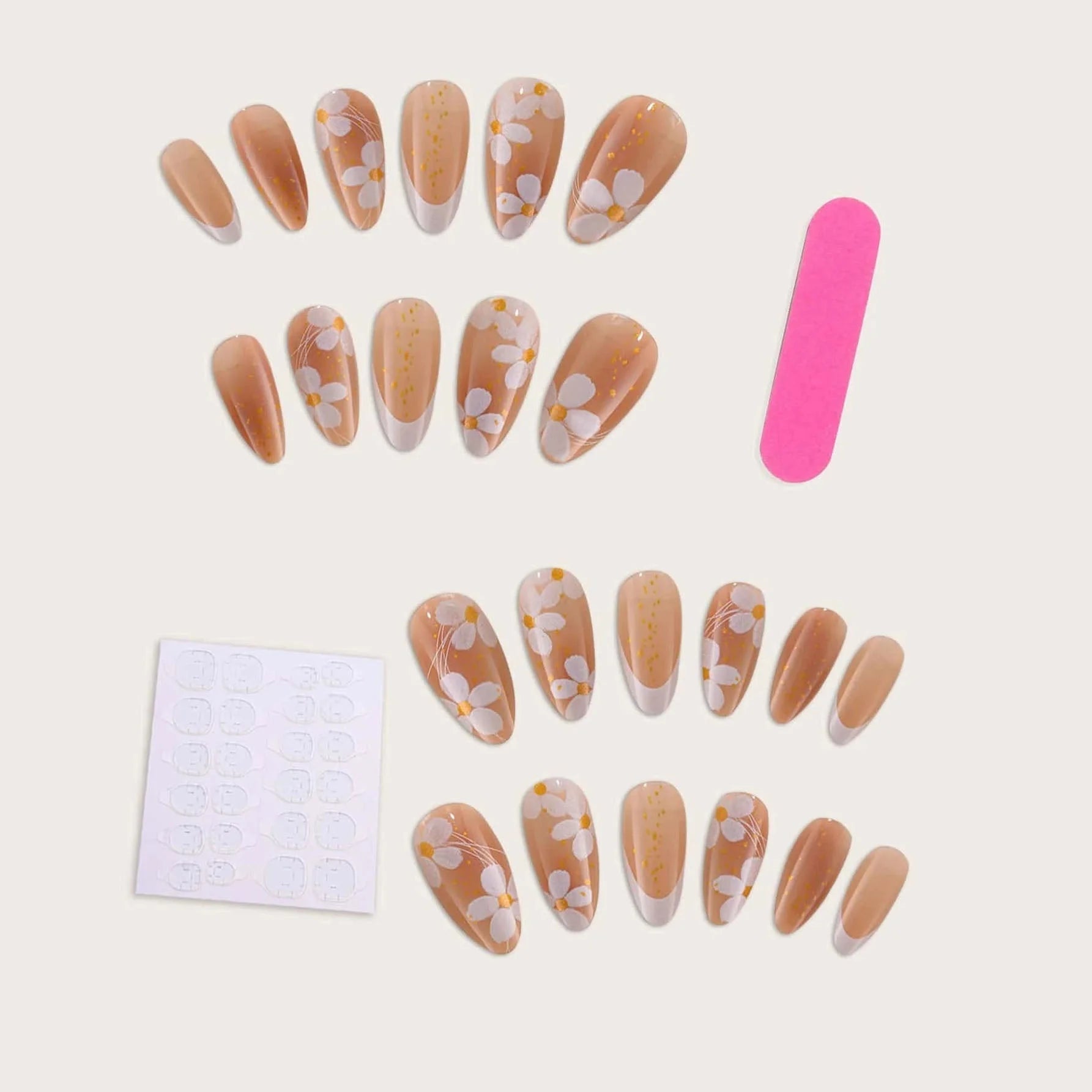 أظافر اصطناعية طويل لوز نمط زهر 24 قطعة و ملف الأظافر قطعة واحدة و شريط اظافر قطعة واحدة | اظافر قصيرة اظافر مستعارة الاظافر | amazingEGP