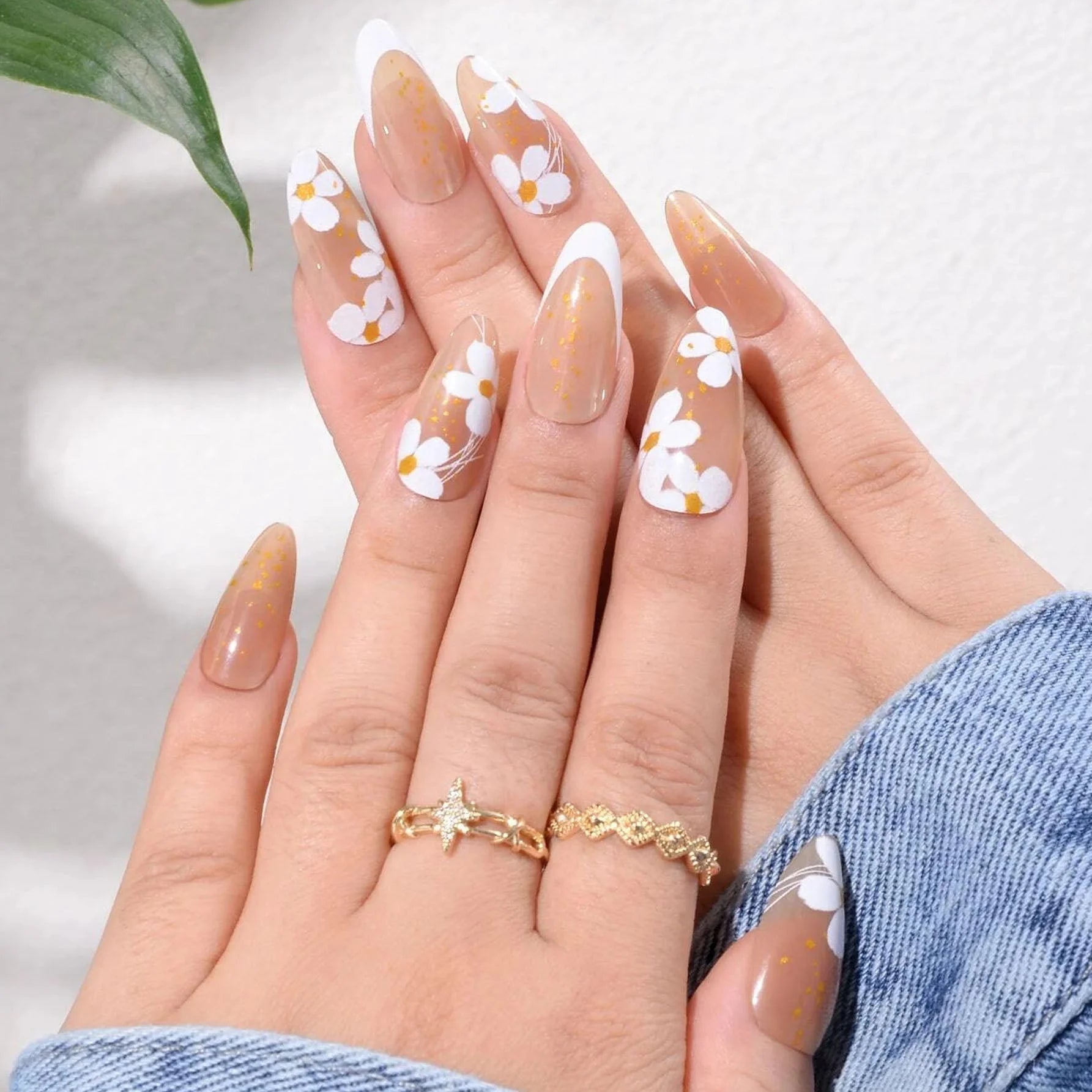 أظافر اصطناعية طويل لوز نمط زهر 24 قطعة و ملف الأظافر قطعة واحدة و شريط اظافر قطعة واحدة | اظافر قصيرة اظافر مستعارة الاظافر | amazingEGP