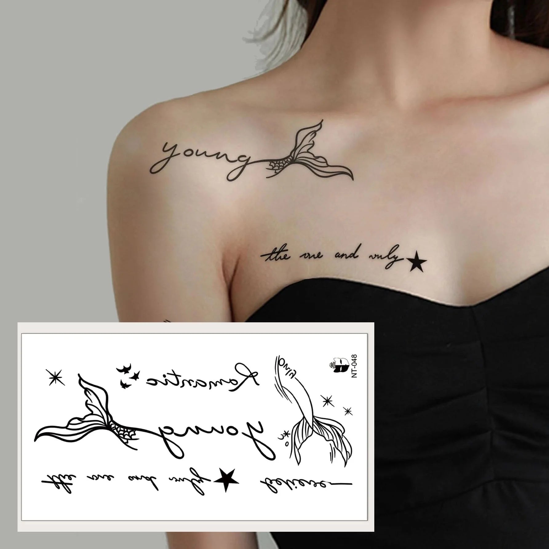 ستيكر لاصق تاتو مؤقت مقاوم للماء ملصق وشم بطباعة أحرف ورقة واحدة تاتو مؤقت لامع للظهر والصدر للنساء والبنات 54494 | تاتوه تاتوه_للجسم وشم | amazingEGP