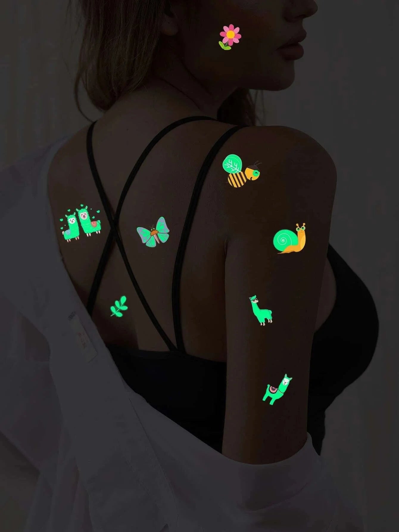 تتوهج في الظلام تاتو نيون مؤقت الاحتفالات الصاخبة تاتو مزيف بالاشعة فوق البنفسجية يضئ فى الظلام لمستلزمات الحفلات للنساء والاطفال نمط النحل | تاتوة مضيئ تاتوه تاتوه_للجسم ملصق وشم وشم وشم مضيئ | amazingEGP