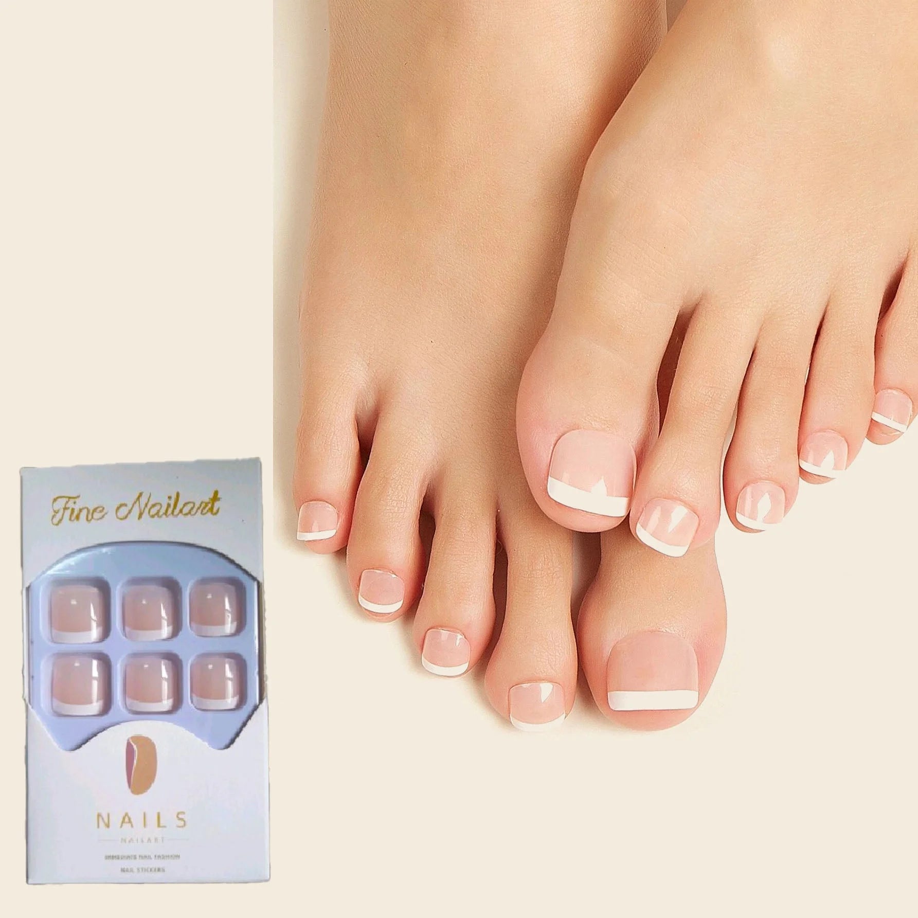 اظافر قدم صناعية مستعارة تثبت بالضغط بتصميم فرنسي لامع وقصير ومربع   بتصميمات رائعة للنساء والفتيات تثبت على الاظافر من الاكريليك - 24 قطعة | nails اظافر القدم اظافر مستعارة الاظافر | amazingEGP