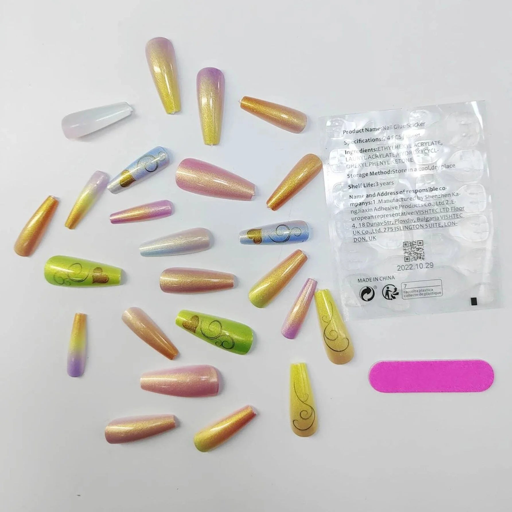 أظافر اصطناعية ألوان متدرجة ورقة الشريط مع قطعة ملف الأظافر 24 قطعة | اظافر قصيرة اظافر مستعارة الاظافر | amazingEGP