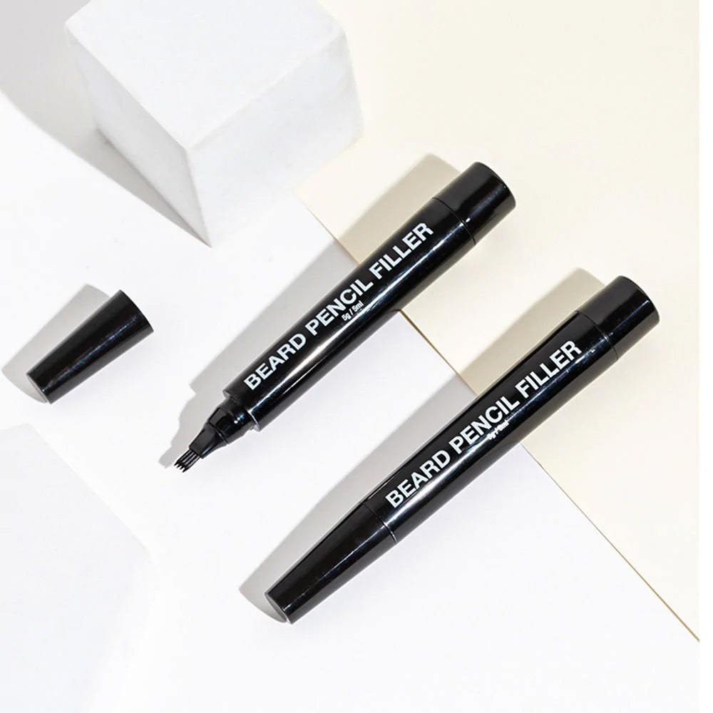 قلم حشو اللحية  للرجال - مقاوم للماء والعرق ، يدوم طويلاً - قلم اللحية مع فرشاة صغيره يخلق لحية وشارب وحواجب ذات مظهر طبيعي