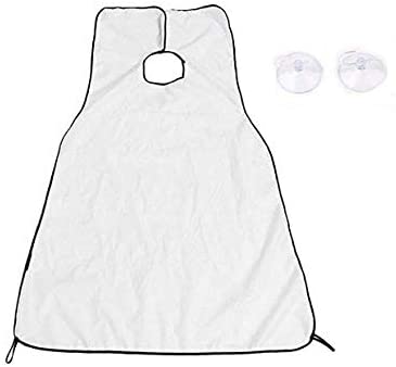 مريلة قماش حرير مقاومة للماء لالتقاط شعر اللحية اثناء الحلاقة للرجال للحفاظ على نظافة المنزل والحمام - ابيض