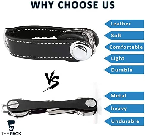 منظم مفاتيح جيب سمارت من الجلد مزود بحلقة مناسب لمفاتيح السيارة والمحفظة والمفاتيح التي تستخدمها يوميا من ذا باك، مقاس 2 ملم × 8.5 ملم - أسود